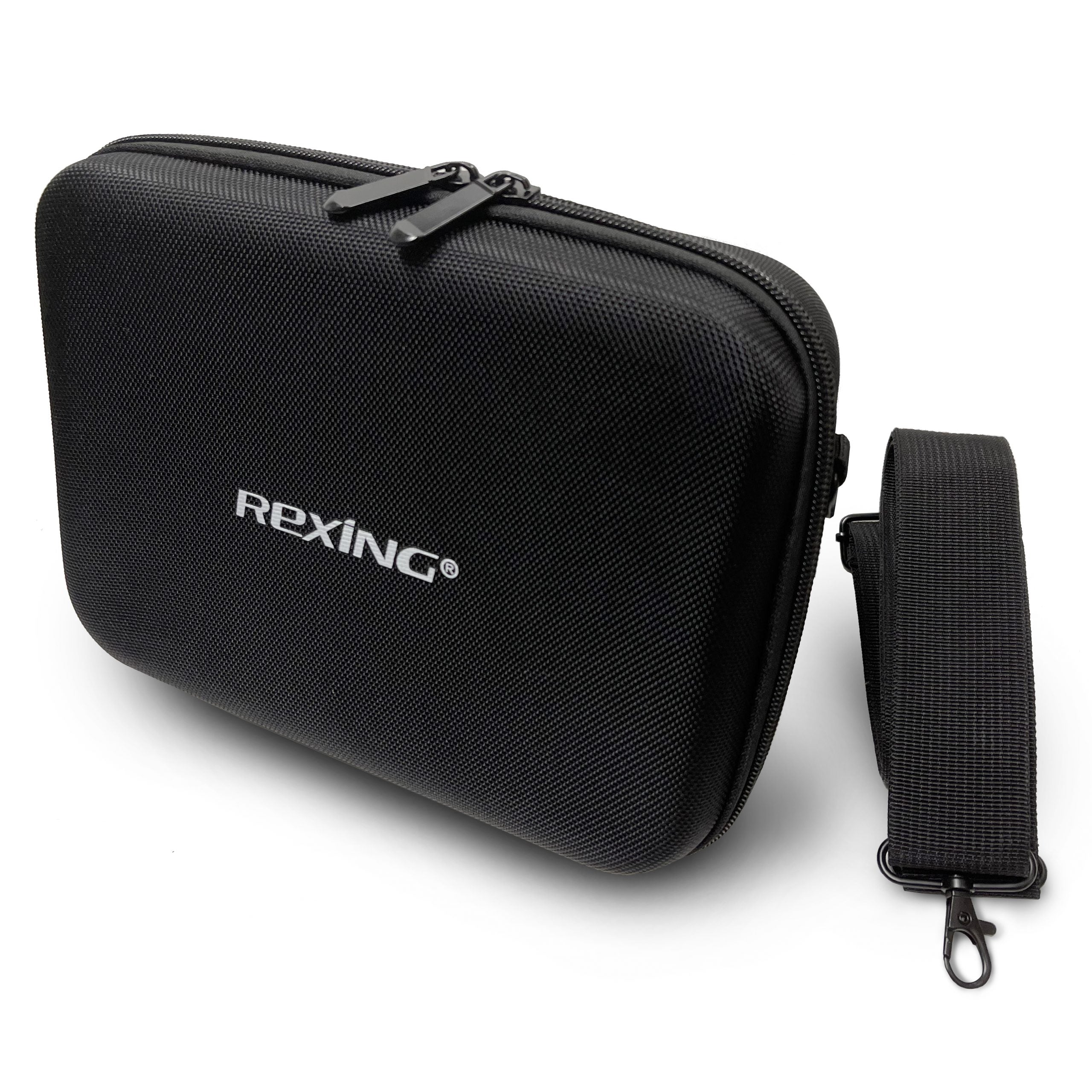 Rexing hard travel case replacement for accessories, durable black case with secure zipper and compact design for safe storage.
