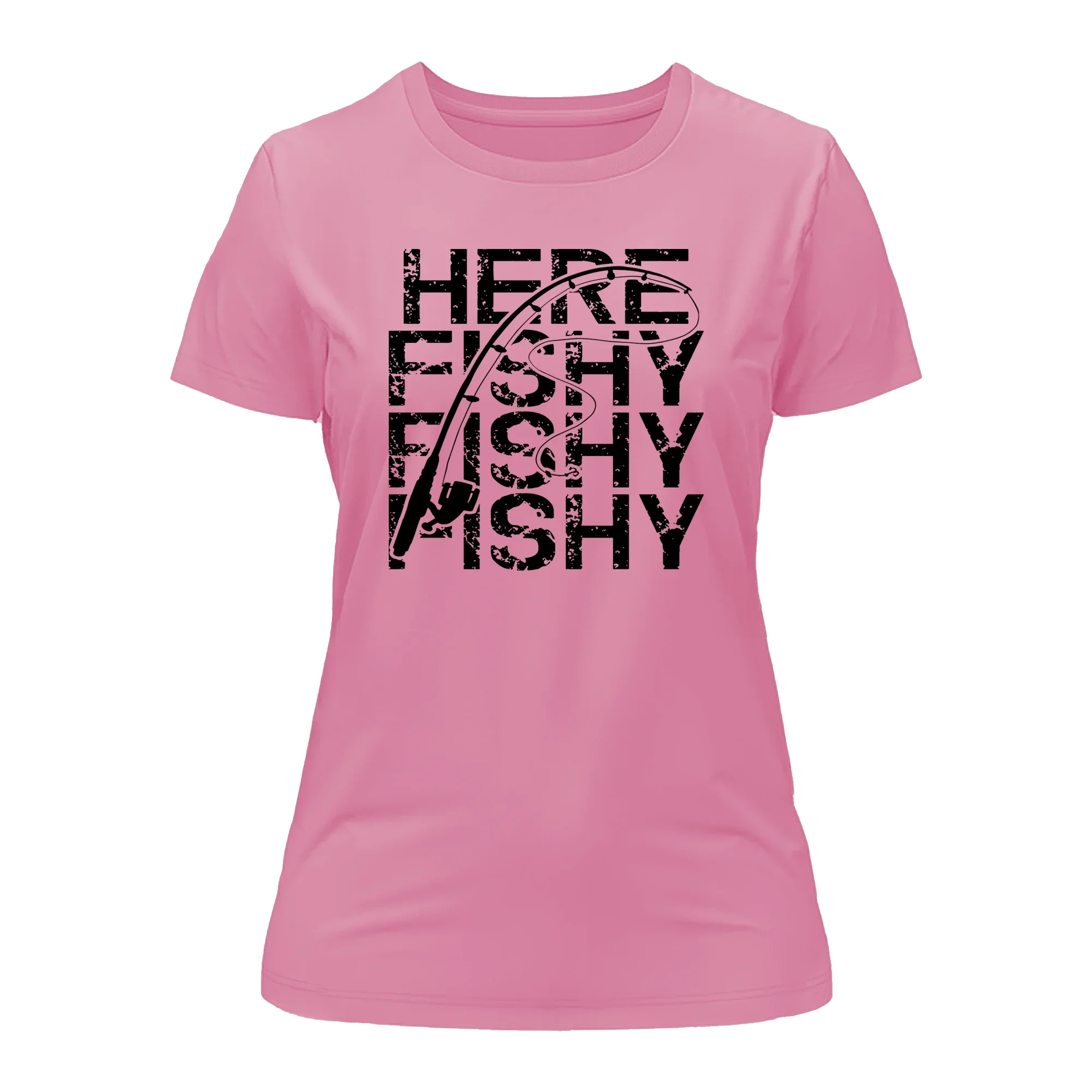 Pink Here Fishy Fishy T-Shirt for Women by Outdoorzees, soft fabric with fun fish print design.