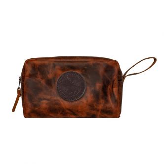 Backcountry Sportsman Heritage Leather Kit Bag with front view showcasing durable leather construction and classic design.