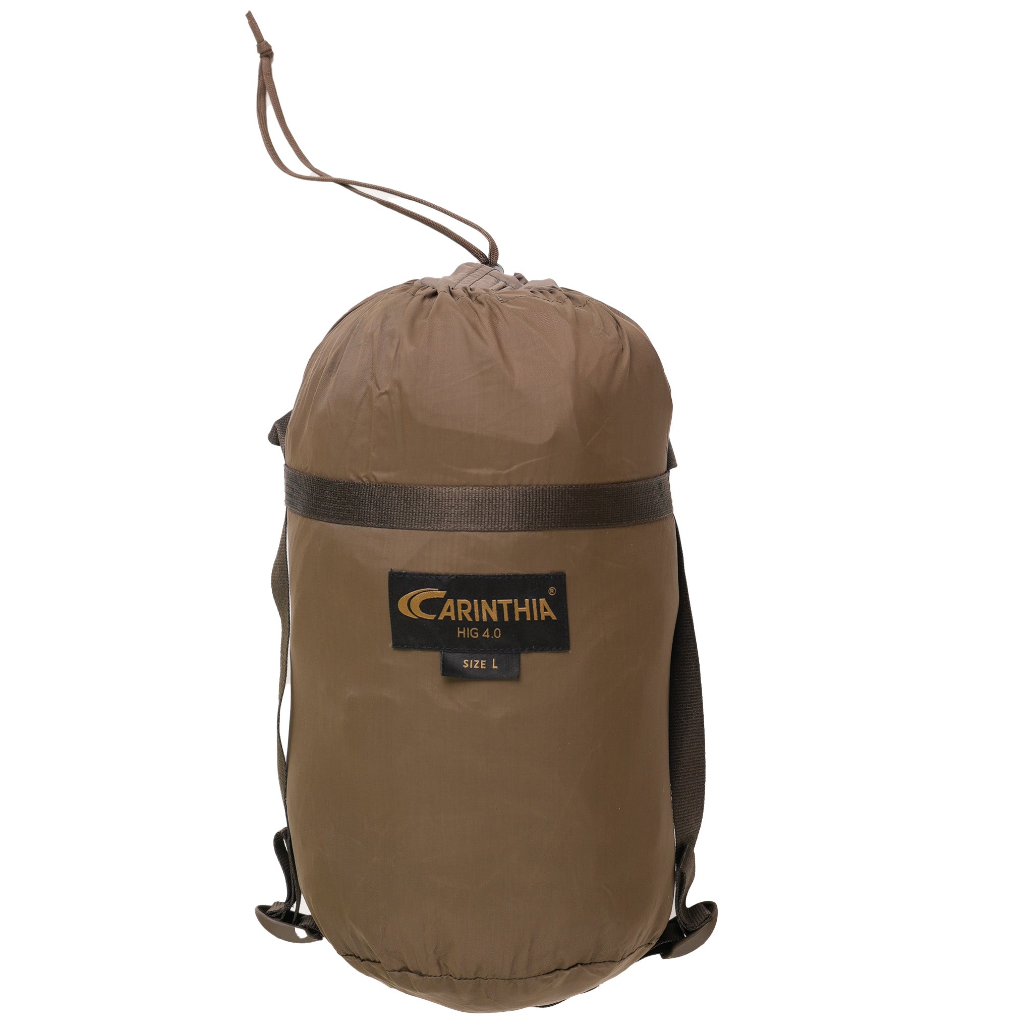 Carinthia HIG 4.0 Jacket packed in a stuff sack, showcasing its compact design and lightweight insulation for outdoor activities.
