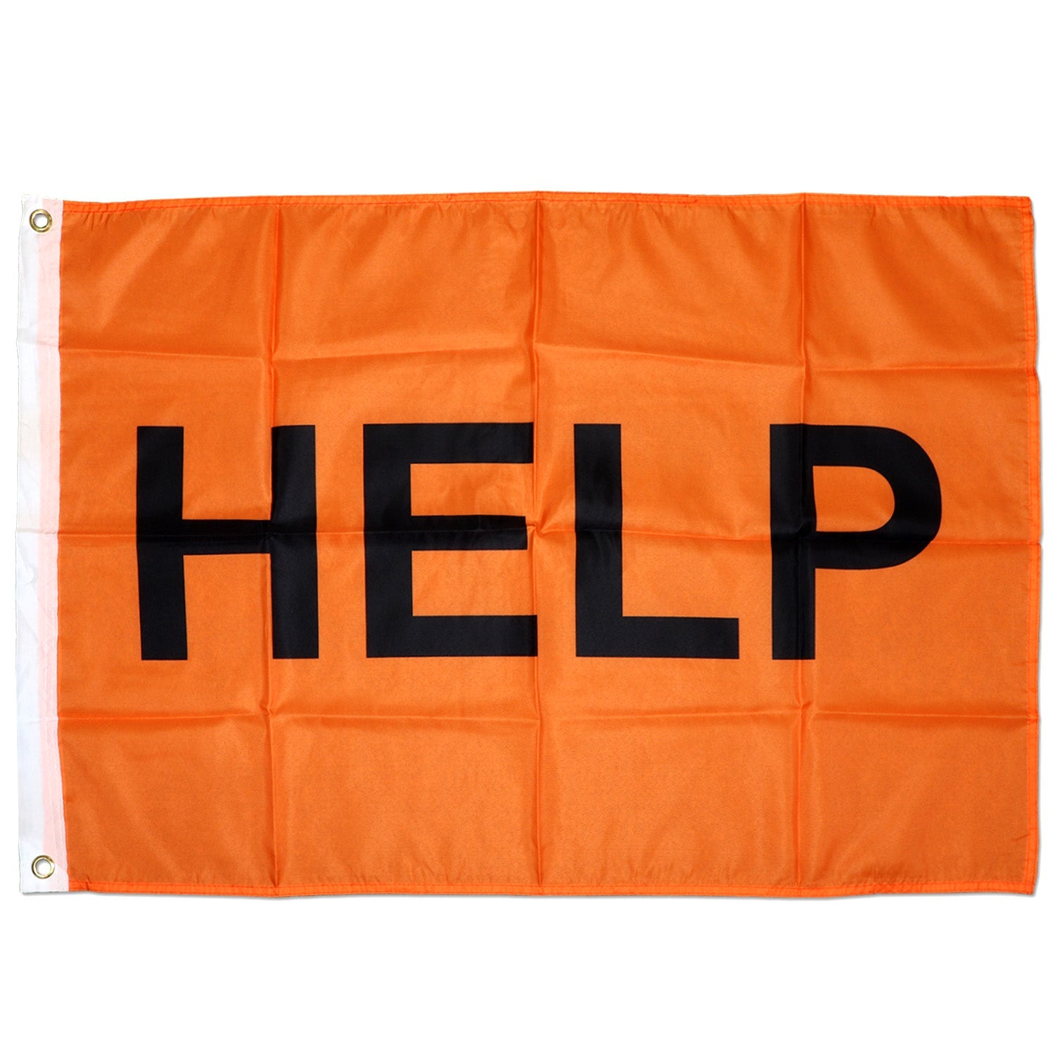 High visibility bright orange emergency help flag for distress signaling by quakekits.com.