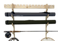 Rado Racks THE HOOKSET fishing rod storage rack displaying multiple rods neatly organized on a sturdy wall-mounted unit.