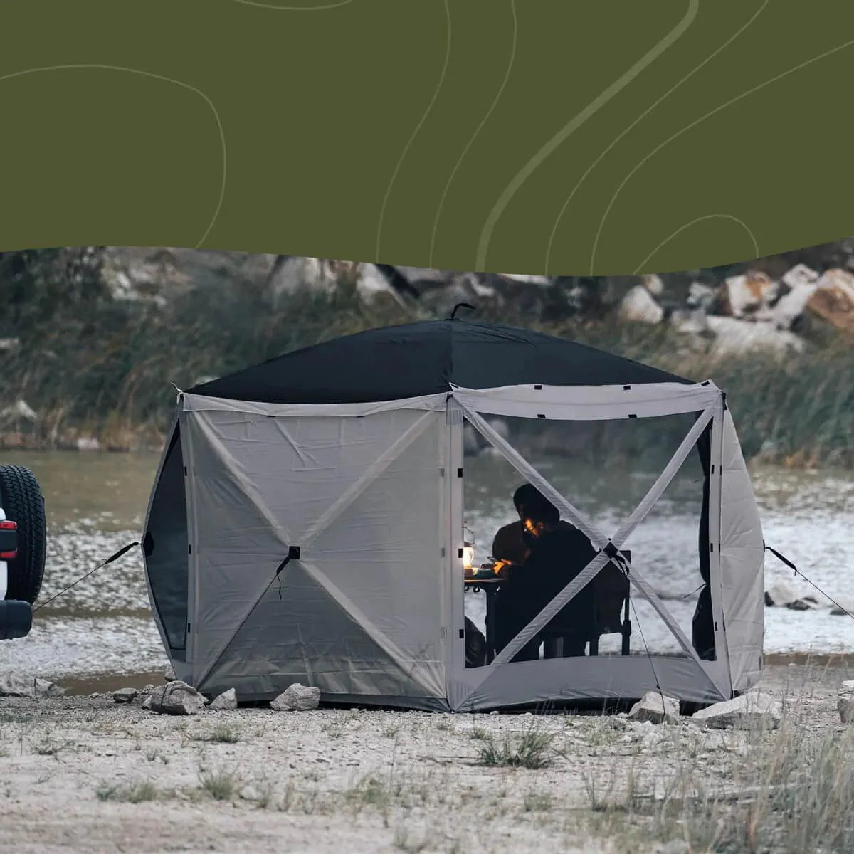 Wild Land Hub Screen House 600 with mesh walls and a spacious interior for outdoor shelter and relaxation.