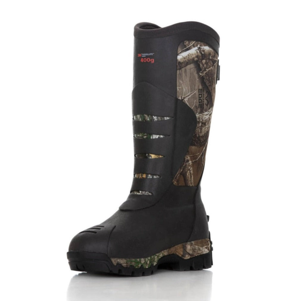 DSG Outerwear rubber hunting boot with 400 gram insulation, shown from an angled view, designed for outdoor durability and warmth