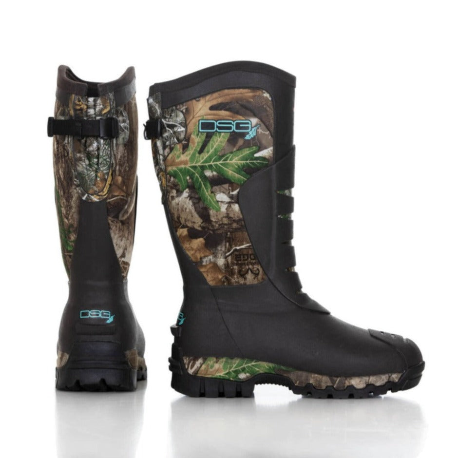 Pair of DSG Outerwear rubber hunting boots with 400 grams of insulation, suitable for outdoor winter or wet conditions.