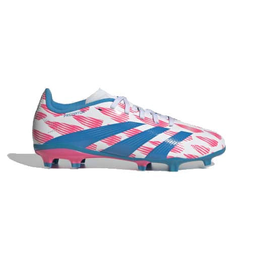 Runnwalk adidas Junior Predator League FG soccer sneaker in black with white accents, featuring durable outsole and athletic design.