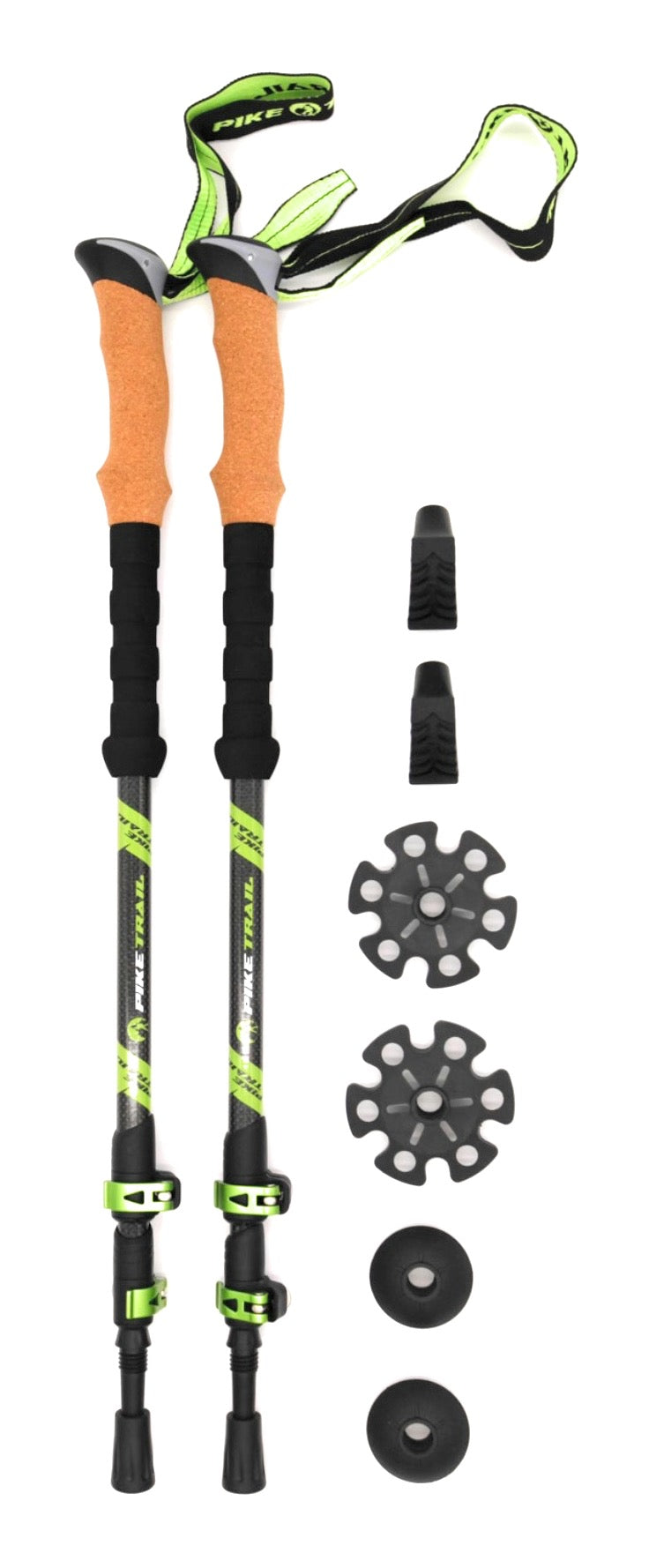 Pike Trail carbon fiber trekking poles, lightweight and adjustable, designed for hiking and outdoor adventures.