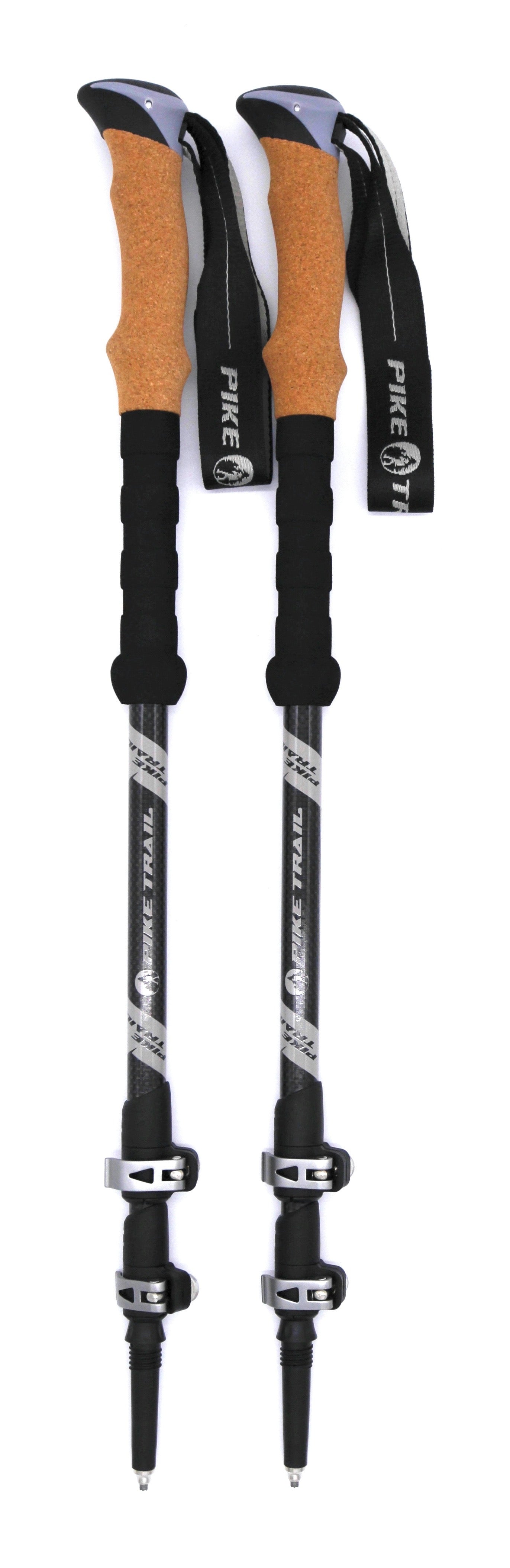 Pike Trail carbon fiber trekking poles, lightweight and adjustable, suitable for hiking and outdoor adventures.