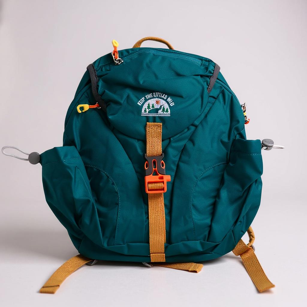 Kid’s teal hiking backpack for ages 2 to 7 with water bladder compatibility, designed for young hikers by Keep the Littles Wild.