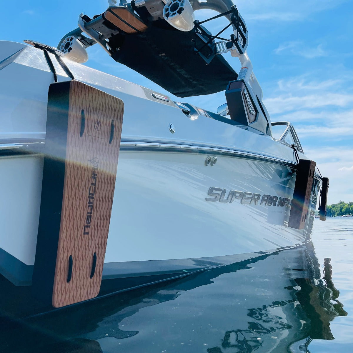 NautiFender flat boat fender from NautiCurl LLC, showing its durable, rectangular design for boat protection and docking.
