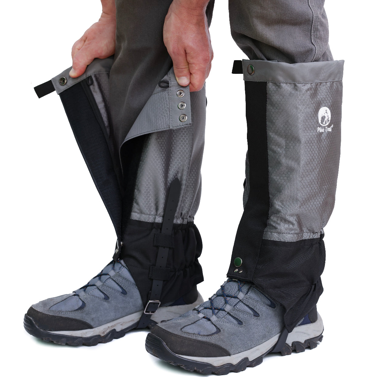 Pike Trail hiking leg gaiters showing durable fabric and adjustable straps for outdoor trail protection.