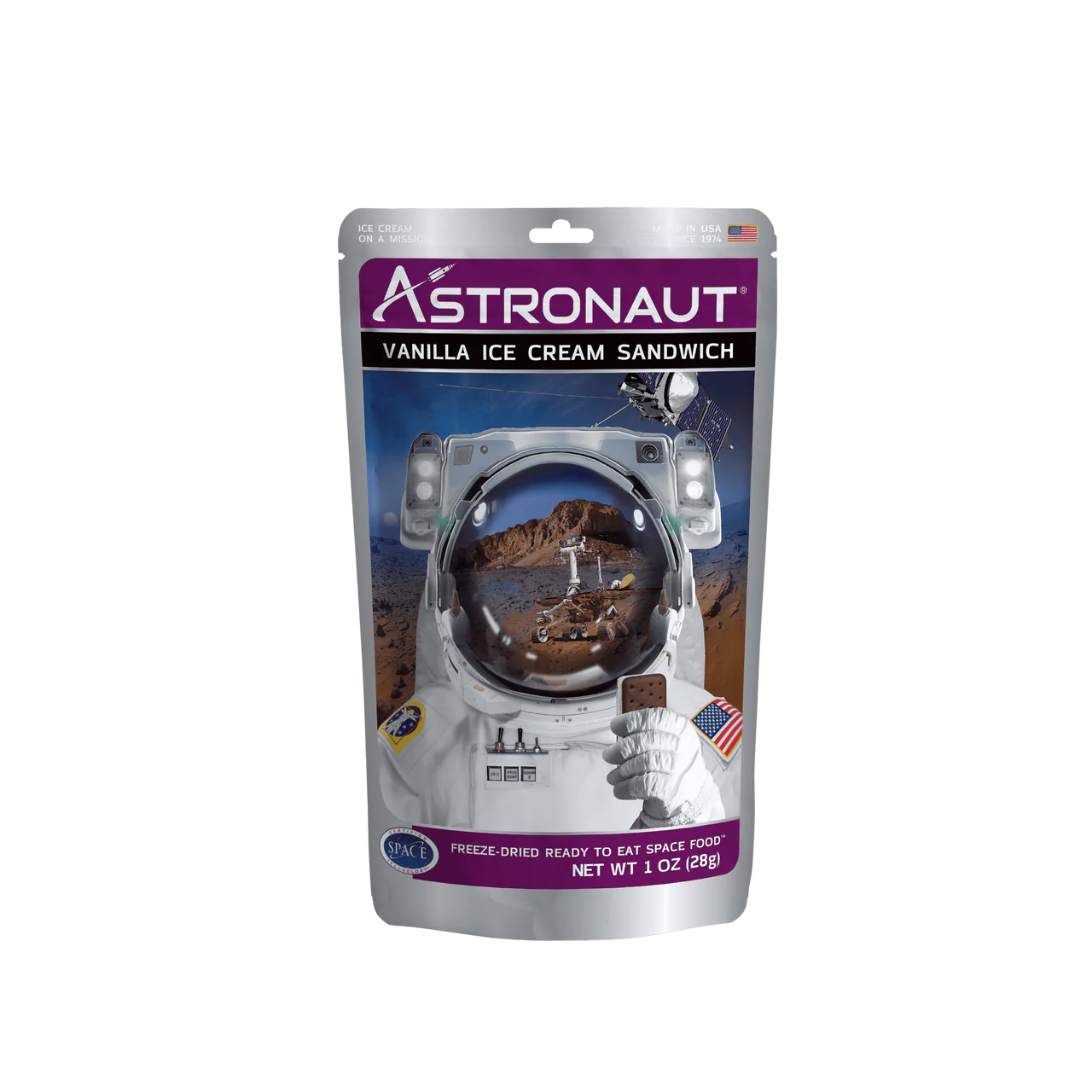 Freeze-dried Astronaut vanilla ice cream sandwich by Alpenglow Readiness Supply, showcasing a creamy dessert in outdoor setting.