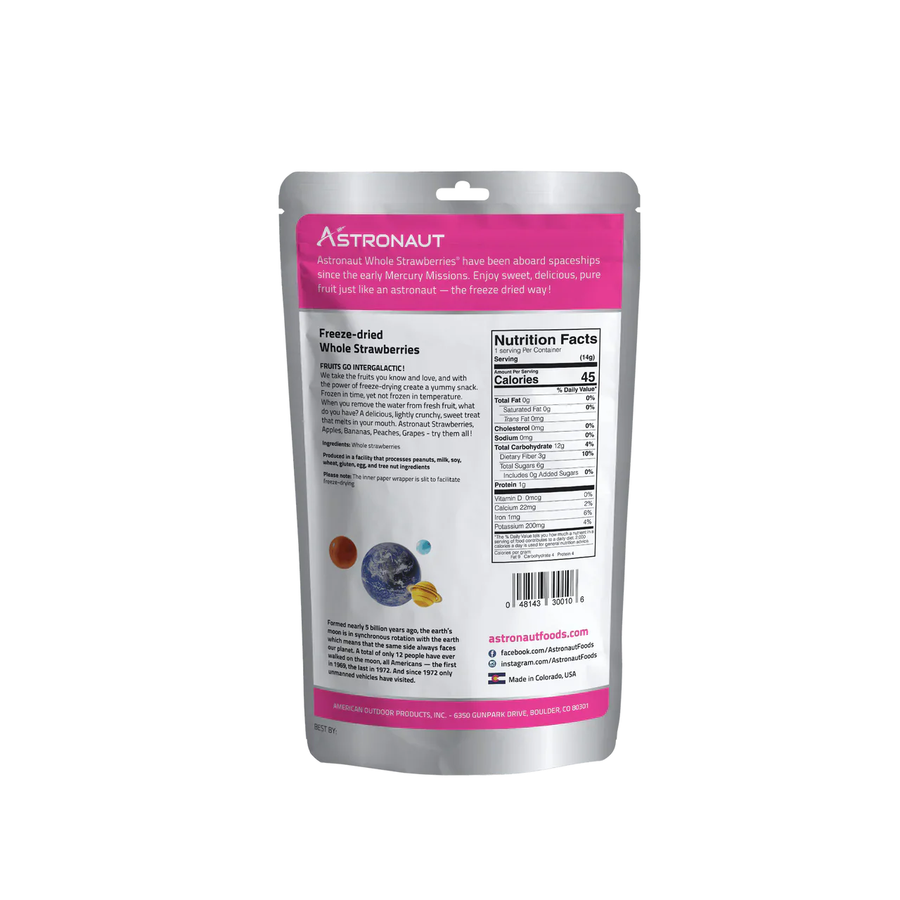 Freeze dried strawberries in a resealable pouch by Alpenglow Readiness Supply, ideal for outdoor adventures.