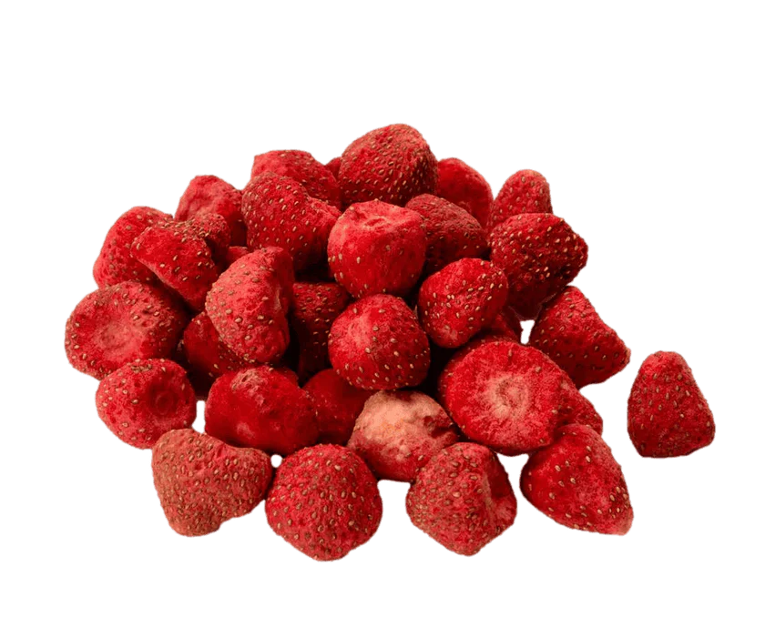 Astronaut freeze dried strawberries in a clear pouch, ideal for outdoor adventures by Alpenglow Readiness Supply.