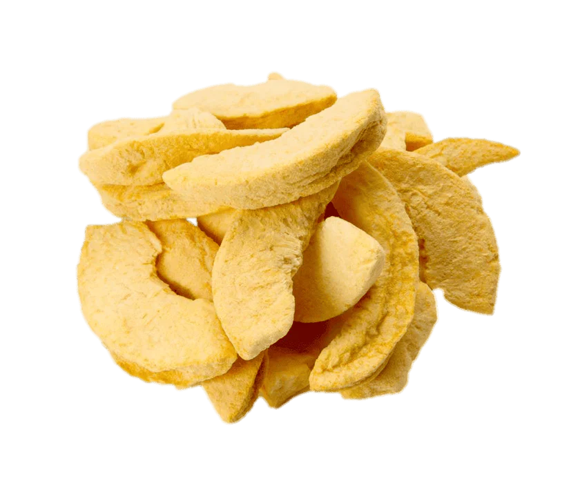 Freeze dried peach slices from Alpenglow Readiness Supply, perfect for outdoor adventures and snacking.