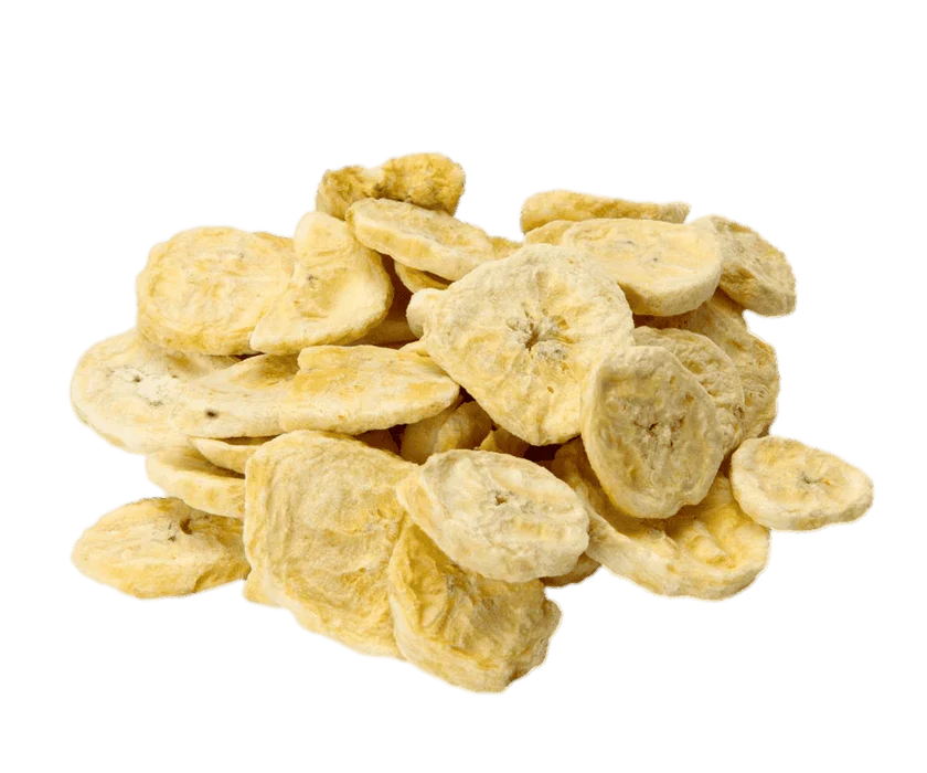 Astronaut freeze-dried bananas by Alpenglow Readiness Supply displayed in a clear pouch, showcasing their vibrant color and texture.