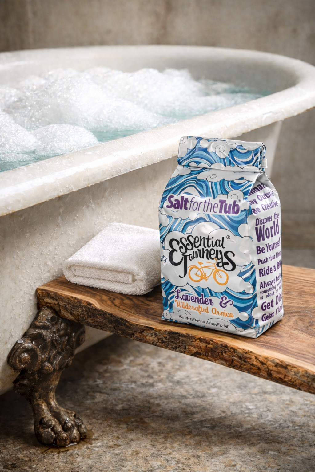 Lavender and arnica bath salts in a jar, relaxing tub salt for soothing baths by Essential Journeys