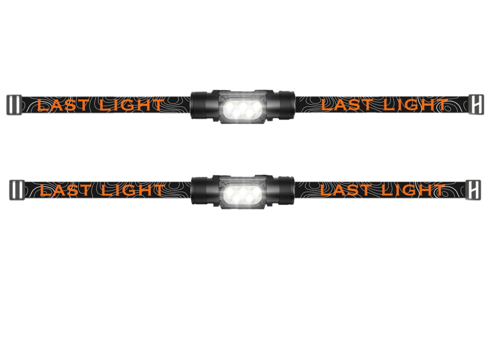 Last Light LLC Strike 1800 headlamp with adjustable strap and bright LED light, suitable for outdoor activities and nighttime use.