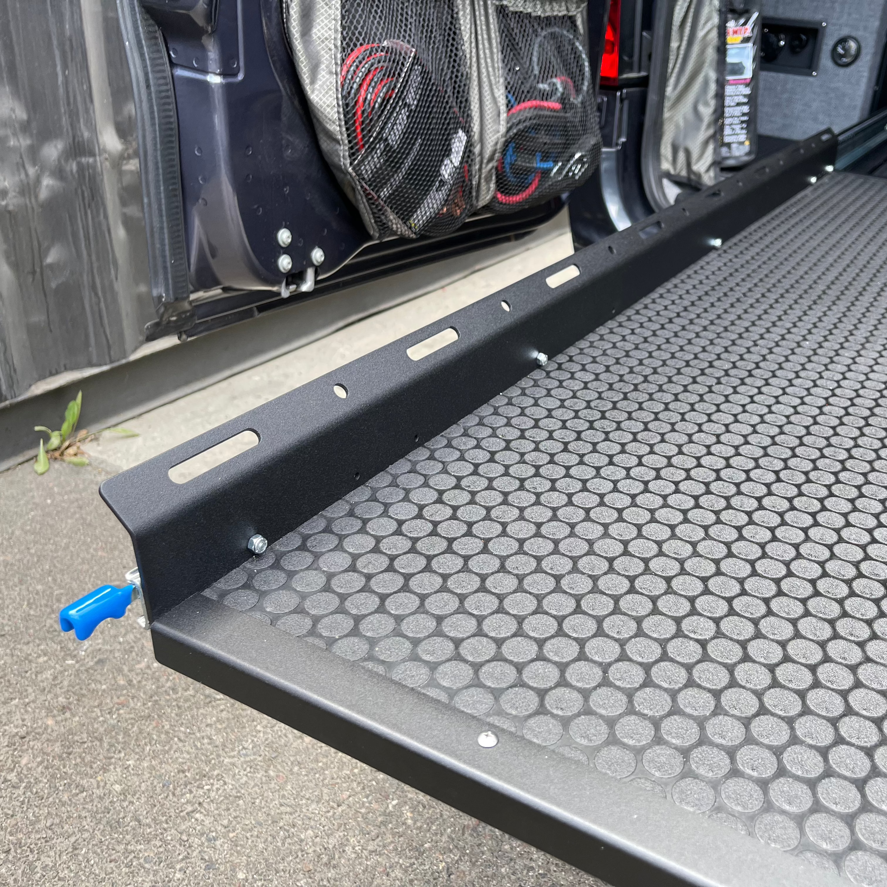 60-inch DIY slide tray kit by RB Components, showing assembled metal tray with sliding mechanism and mounting hardware.