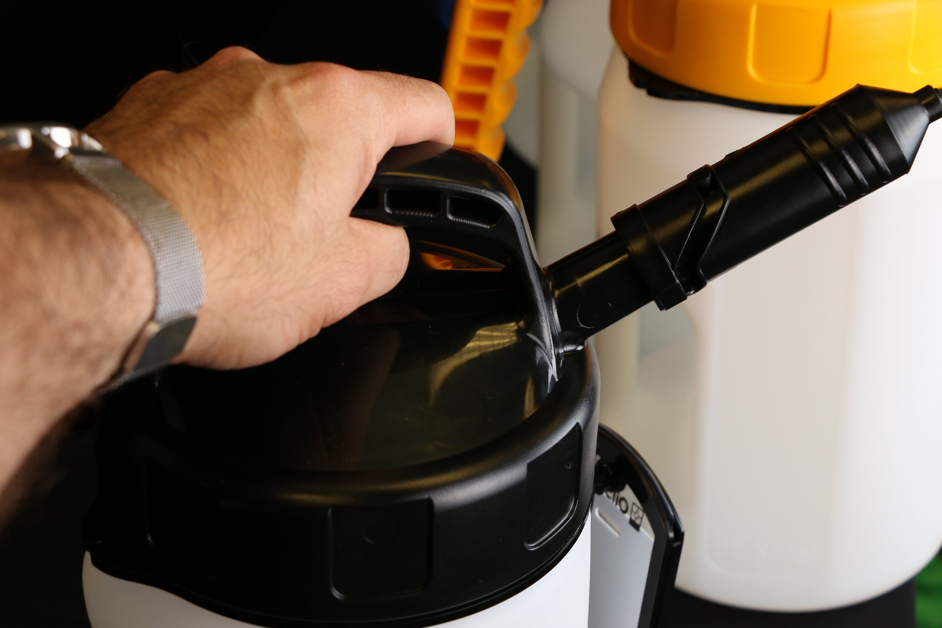 OilSafe Stumpy spout transfer container by DRIVEN Racing Shop, high flow fluid transfer container with durable design.
