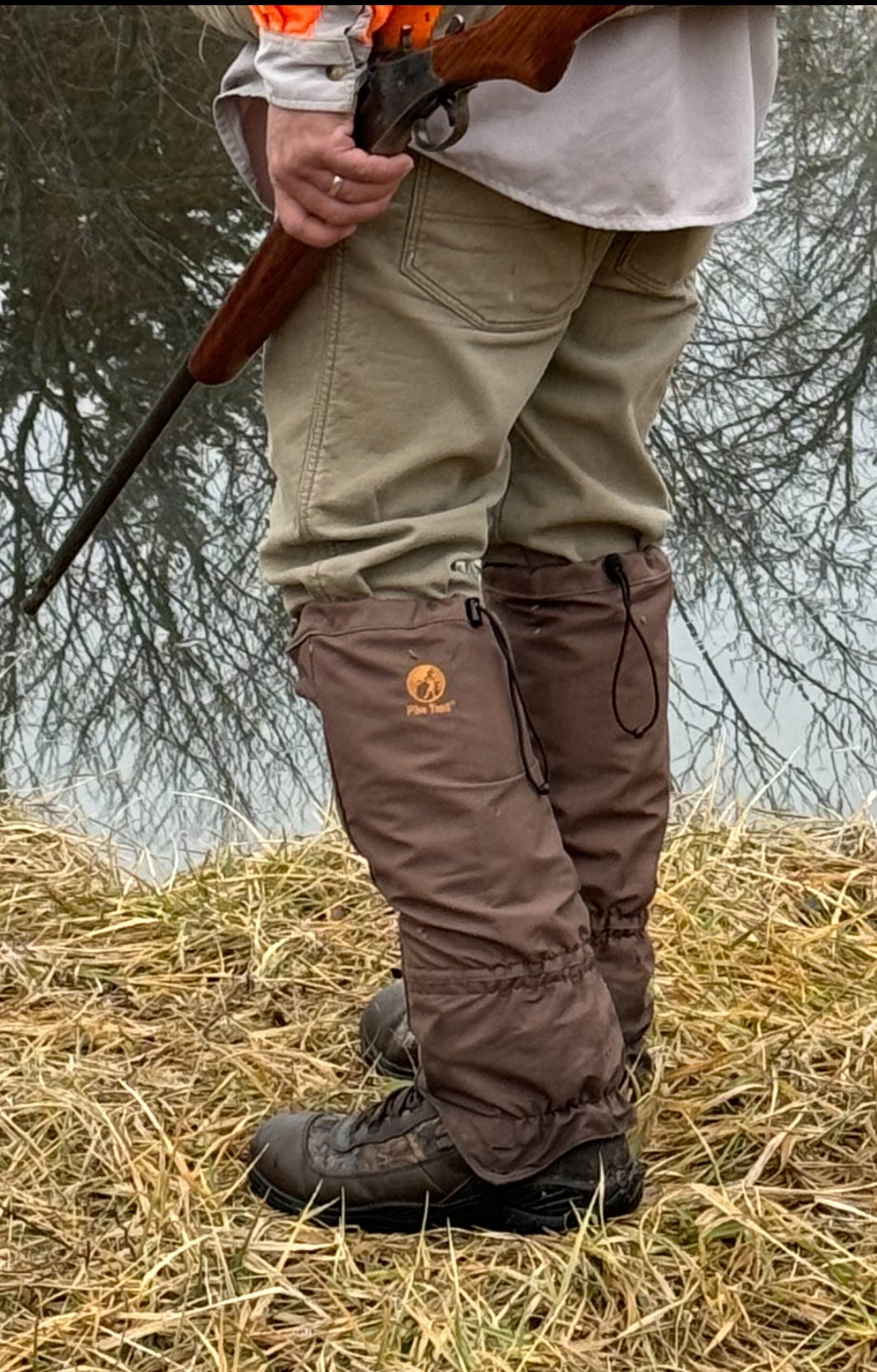 Pike Trail hiking leg gaiters in dark color, showing waterproof fabric and adjustable straps for outdoor trail protection.