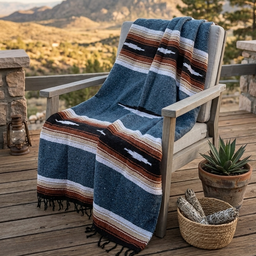 Harvest Moon Diamond Baja Blanket - Blue - OVERLANDERS Outfitter