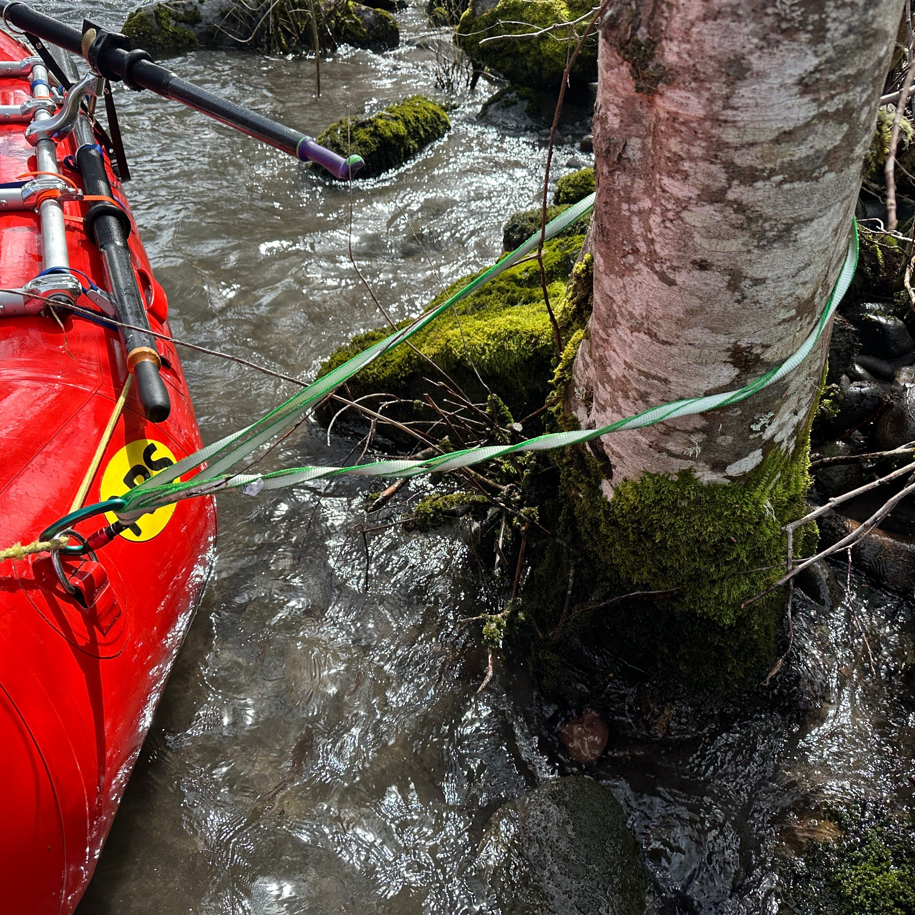 River Hardware rafting flip line with durable rope and secure handle for safety during whitewater rafting adventures.