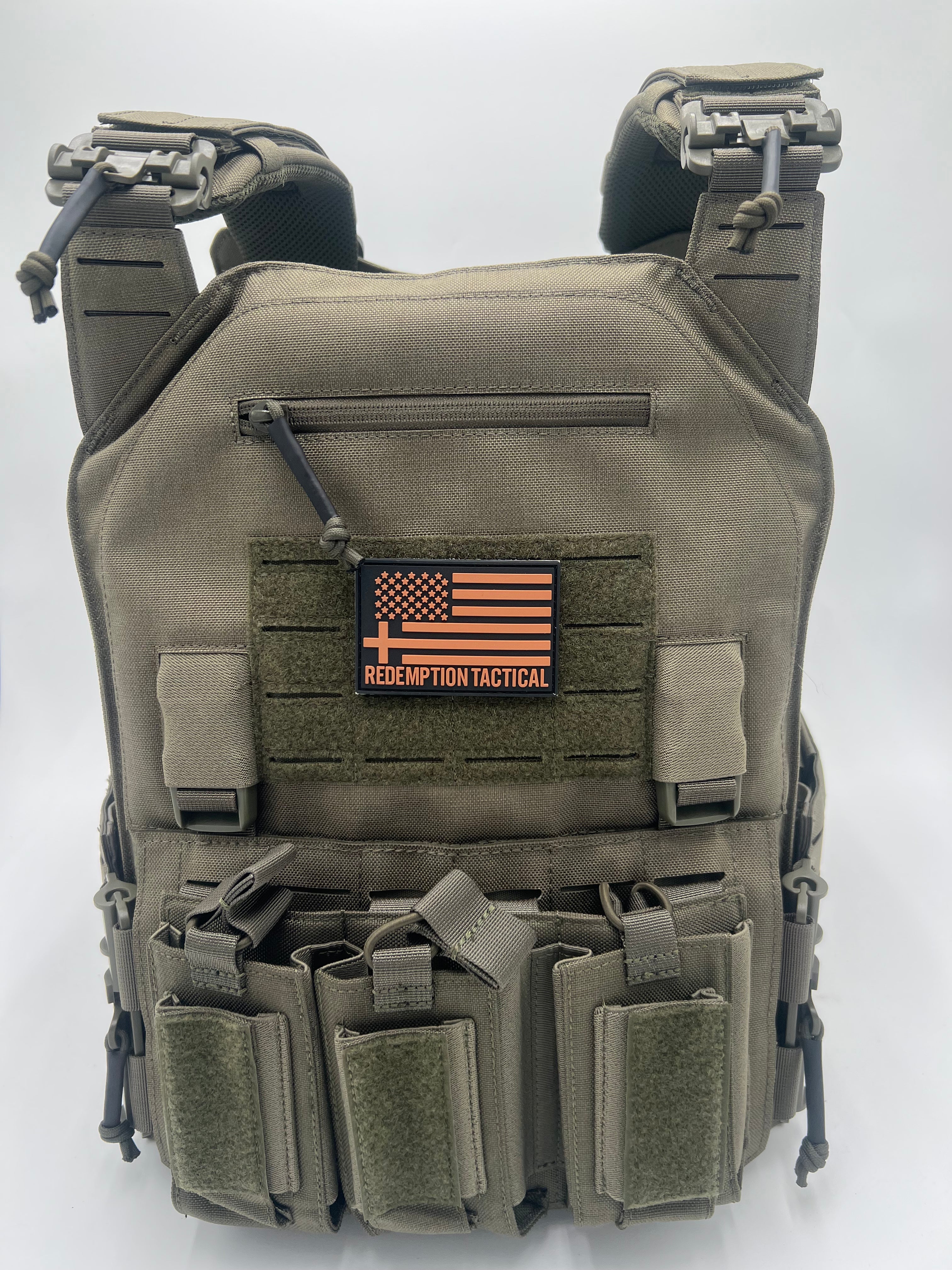 Redemption Tactical Crusader 2.0 XL Armor combo with lightweight Level IV ceramic front and back plates for vest protection.