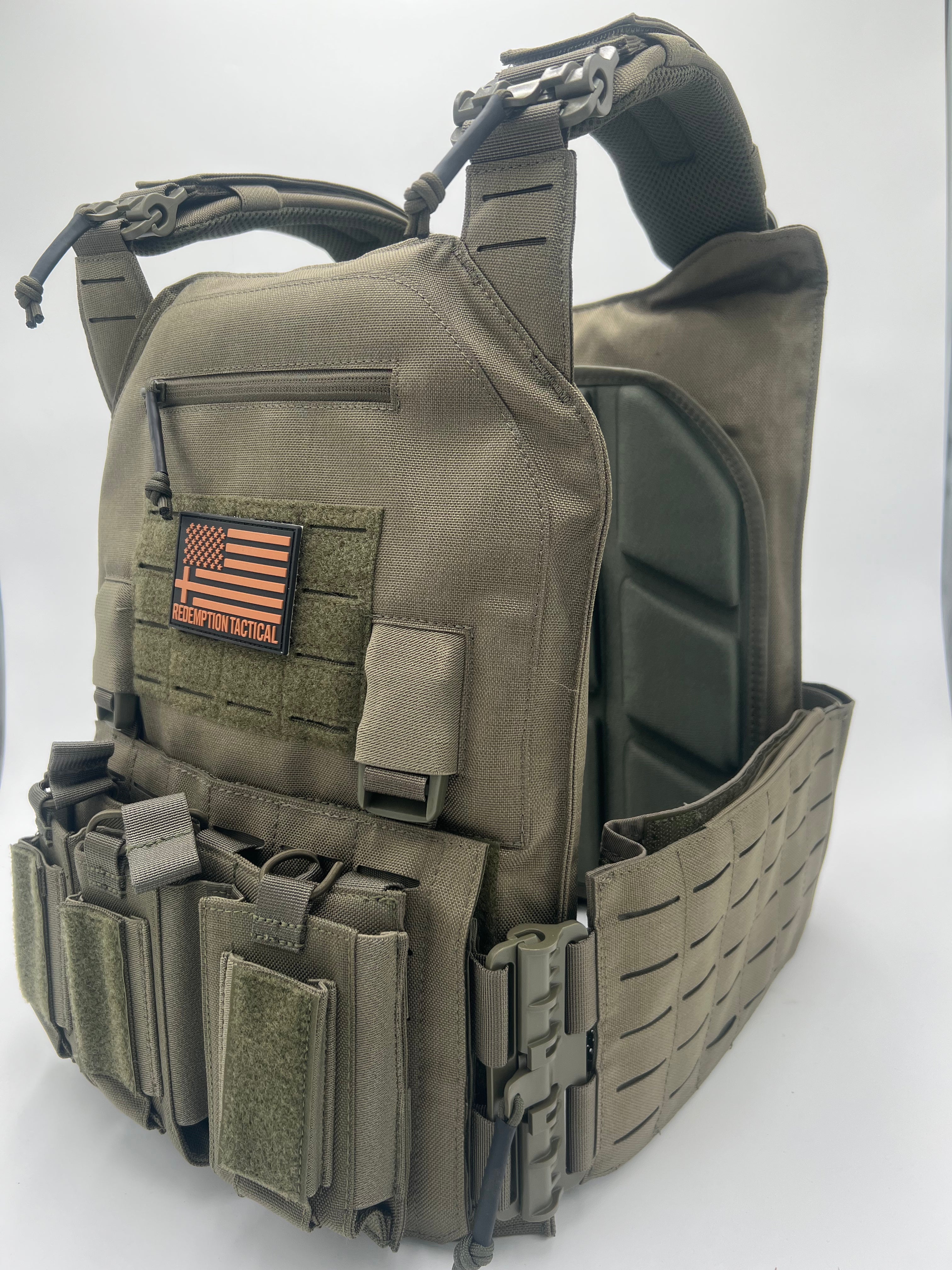 Redemption Tactical BIG BOY Crusader 2.0 XL Armor vest with lightweight Level IV ceramic front and back plates for protection.