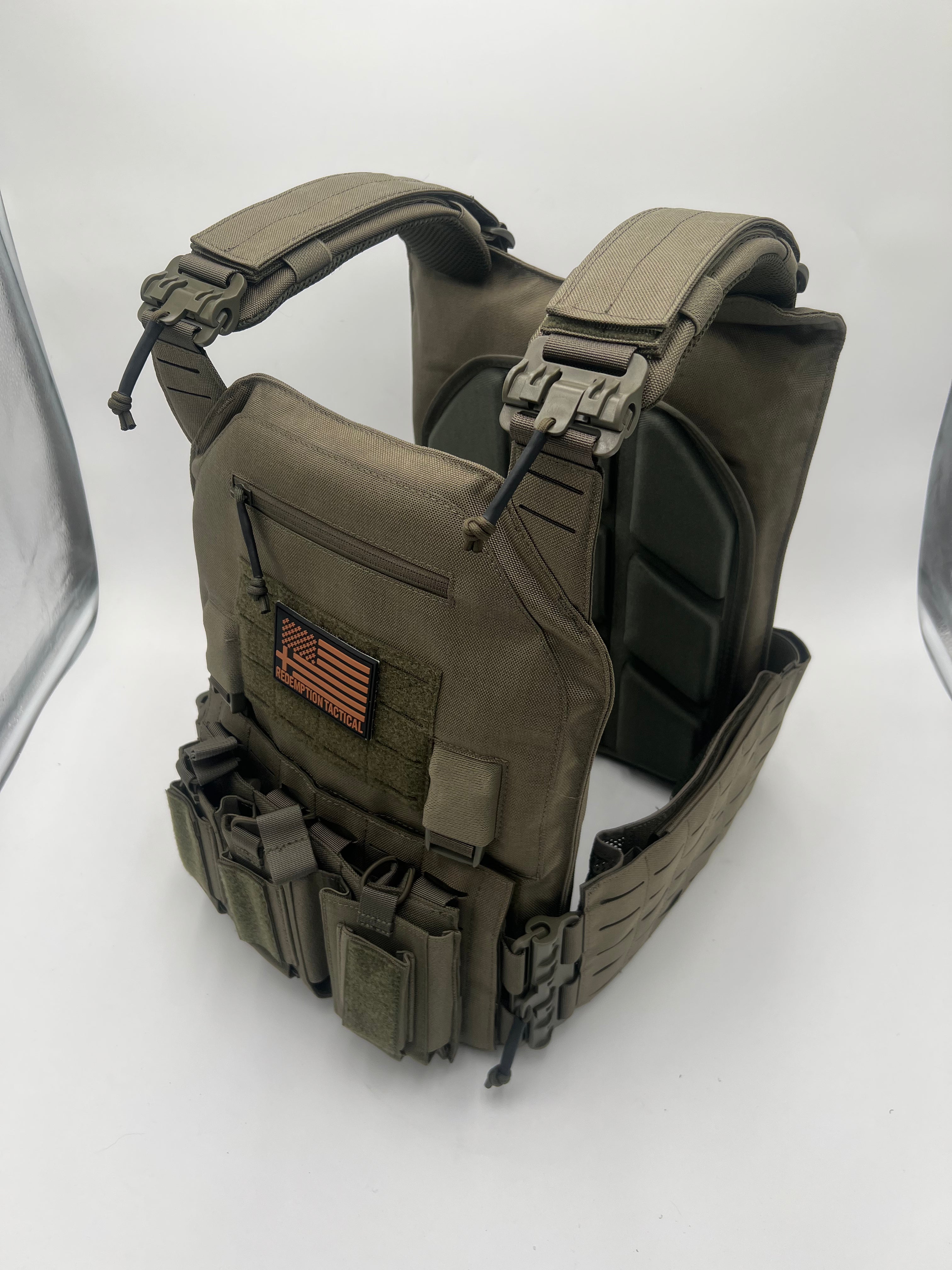 Redemption Tactical BIG BOY Crusader 2.0 XL armor vest with lightweight Level IV ceramic front and back plates for protection.