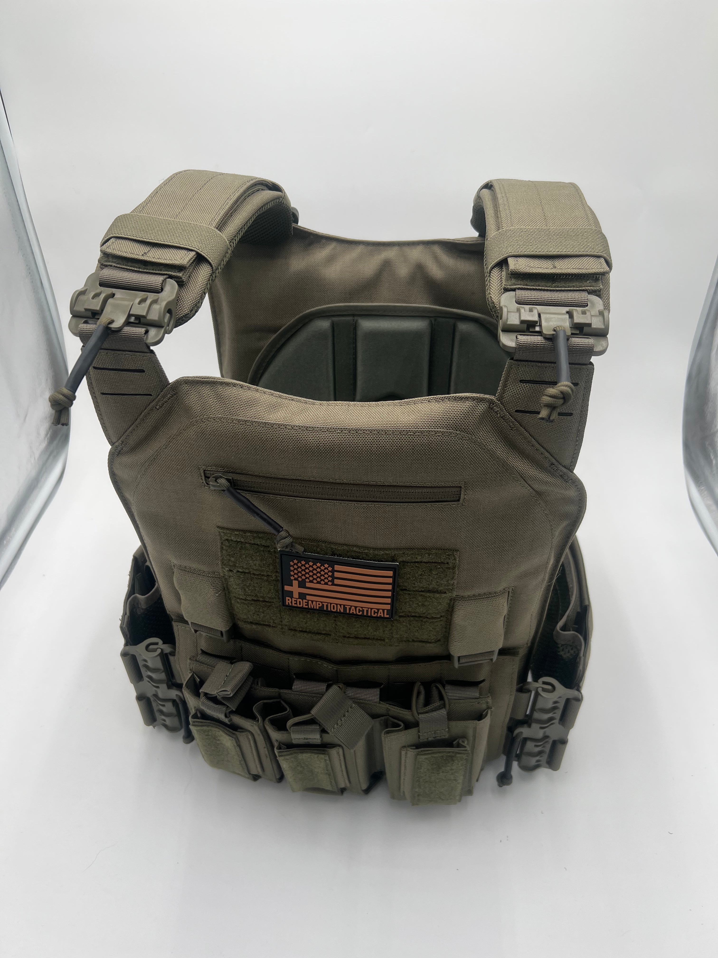 Redemption Tactical BIG BOY Crusader 2.0 XL armor vest with lightweight Level IV ceramic front and back plates, tactical protective gear.