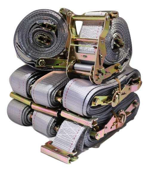 Set of 16 2x16 ft ratchet E-track straps with spring fittings for van interior cargo securement by RatchetStrap.com