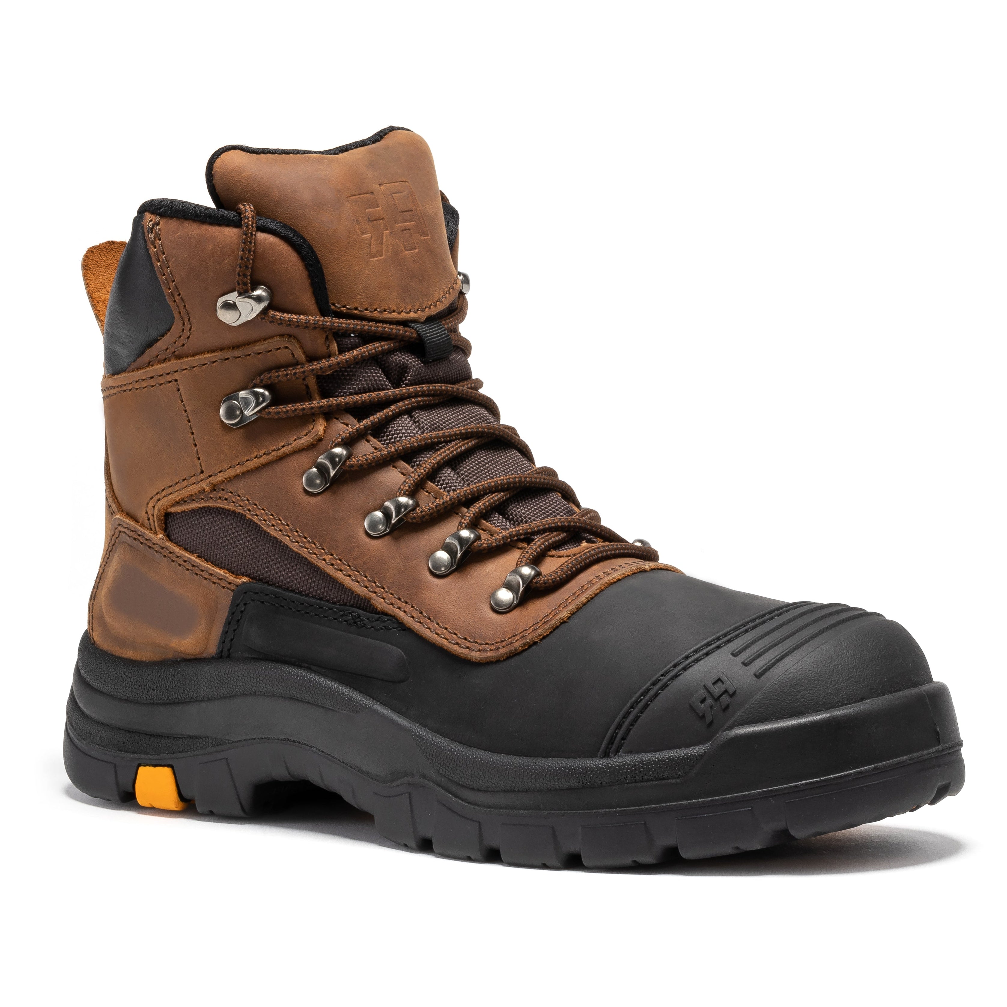 Rock Rooster Sedona 6-inch waterproof steel toe leather work boots, showing sturdy construction and black leather finish.