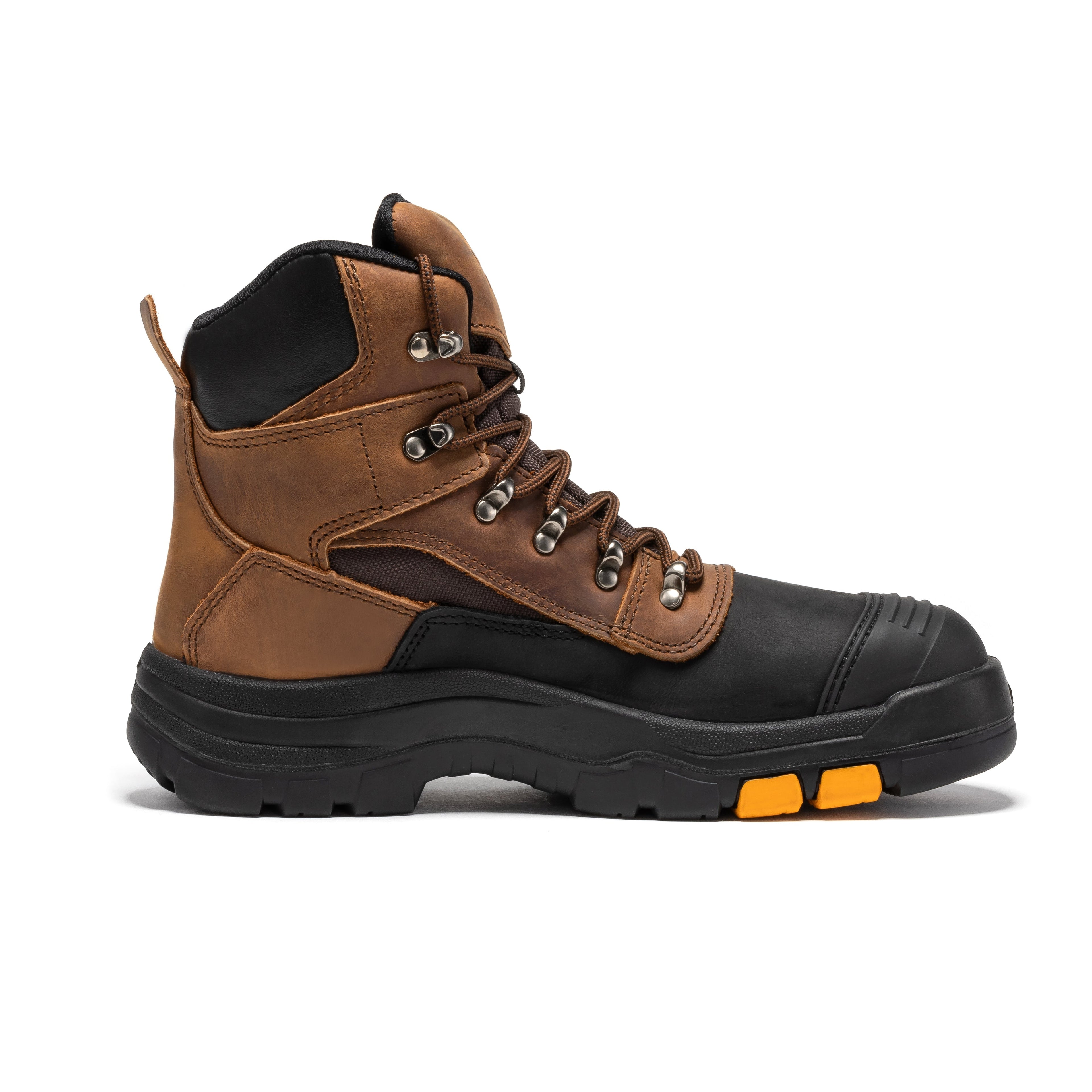 Rock Rooster Sedona 6-inch waterproof steel toe leather work boots, showing sturdy brown leather construction and rugged design.