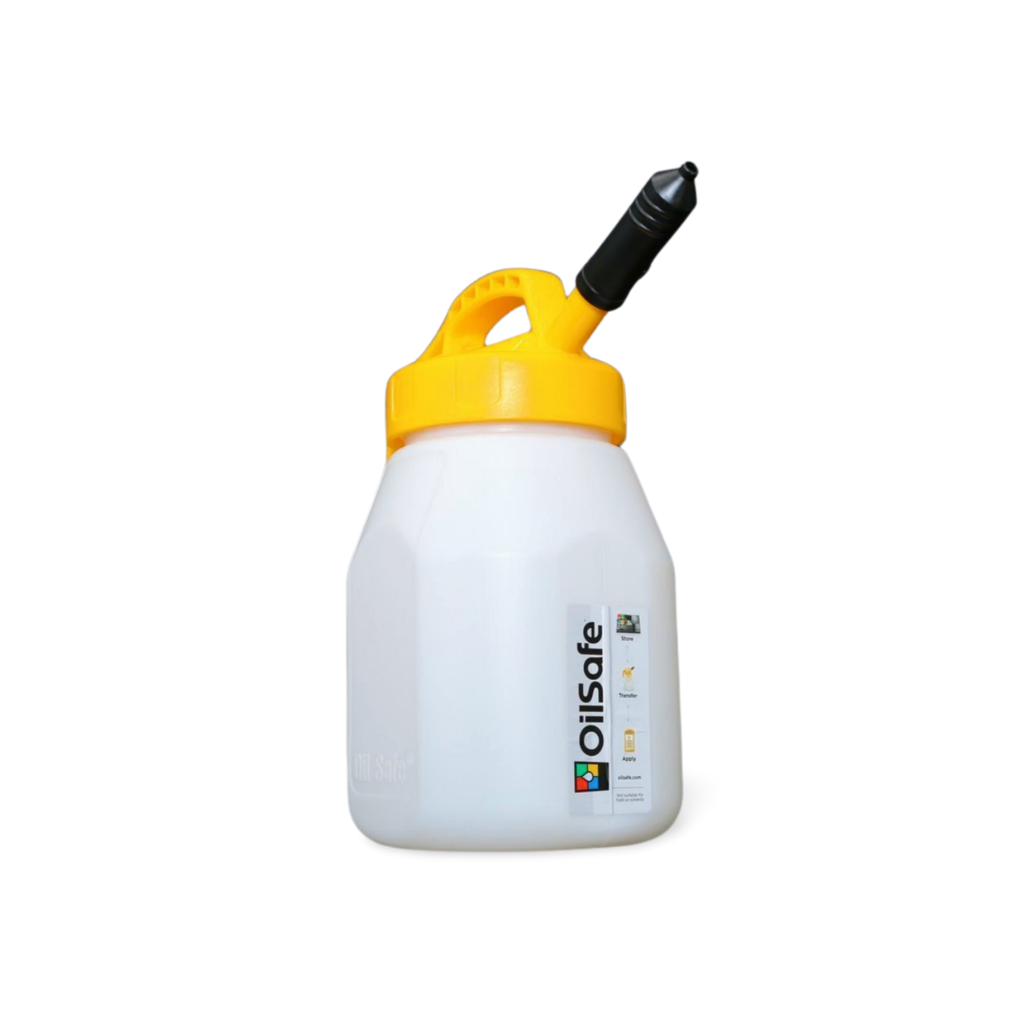 OilSafe Stretch Spout transfer container lid by DRIVEN Racing Shop with controlled-flow oil transfer for precise pouring.