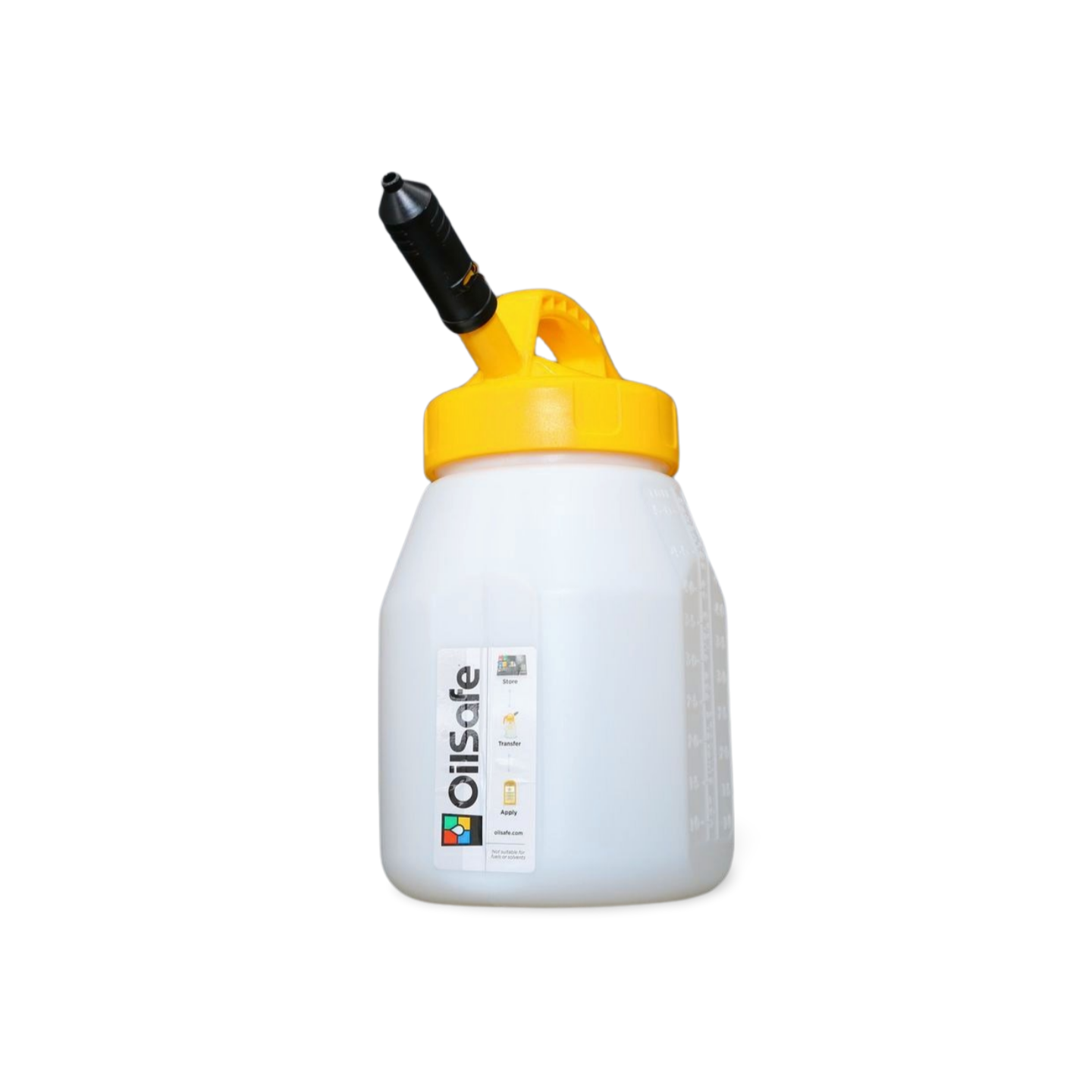 OilSafe Stretch Spout transfer container lid by DRIVEN Racing Shop, controlled-flow oil transfer lid for precise oil pouring.