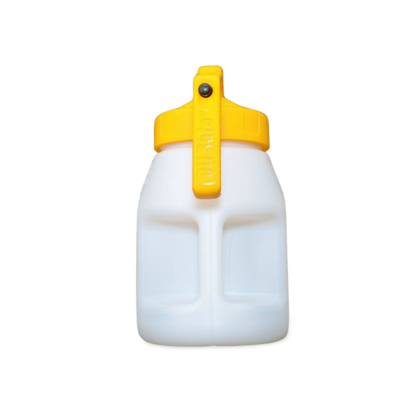 OilSafe Stretch Spout controlled-flow oil transfer lid on a DRIVEN Racing Shop transfer container for precise oil pouring.