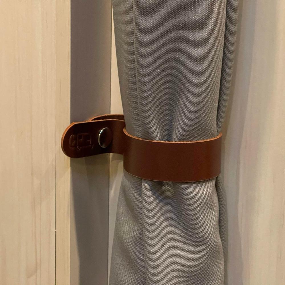 Leather Curtain Strap for Airstream Trailers with Split Bath or Single Curtain - OVERLANDERS Outfitter