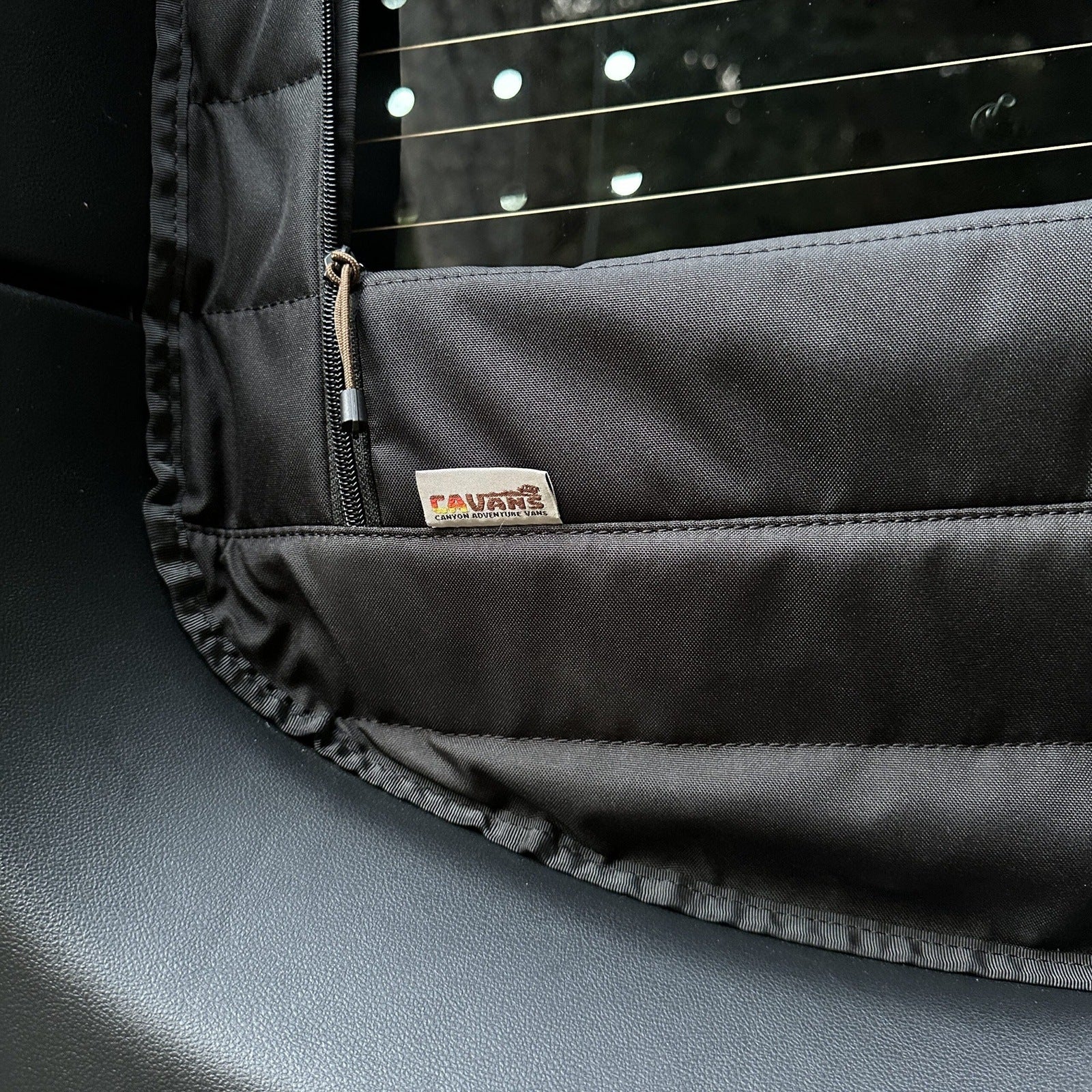 Canyon Adventure Vans CLIMA-SHADE™ insulated rear window covers set for enhanced privacy and temperature control.