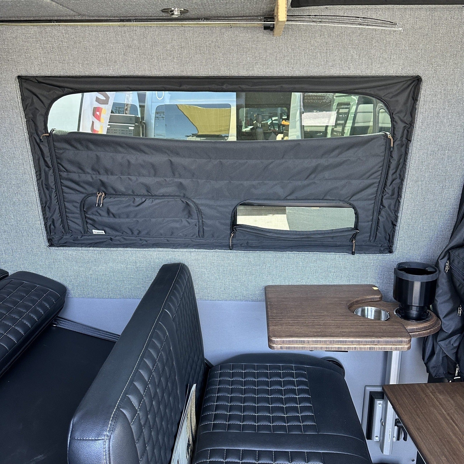 Insulated CLIMA-SHADE™ Groove Lounge Window Cover by Canyon Adventure Vans, designed for CAV branded vans.