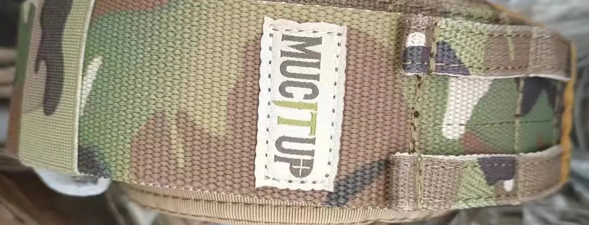MUCTAC Tactical Belt in Multicam with 2 inner belts and anti-slip feature, showcasing durable design and MOLLE compatibility.
