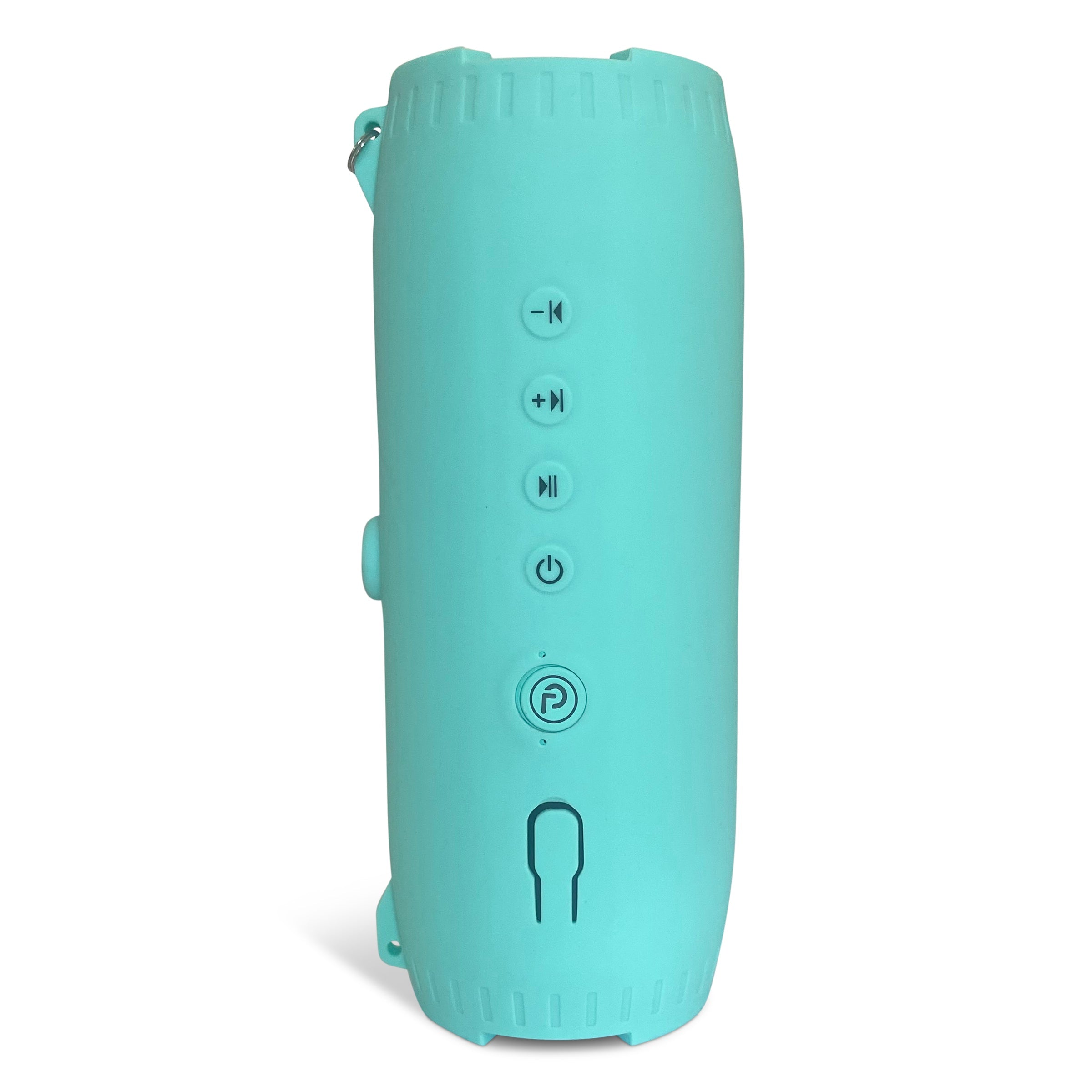 Yak Power DryTunes waterproof floating Bluetooth speaker outdoors, showing its compact design and control buttons.