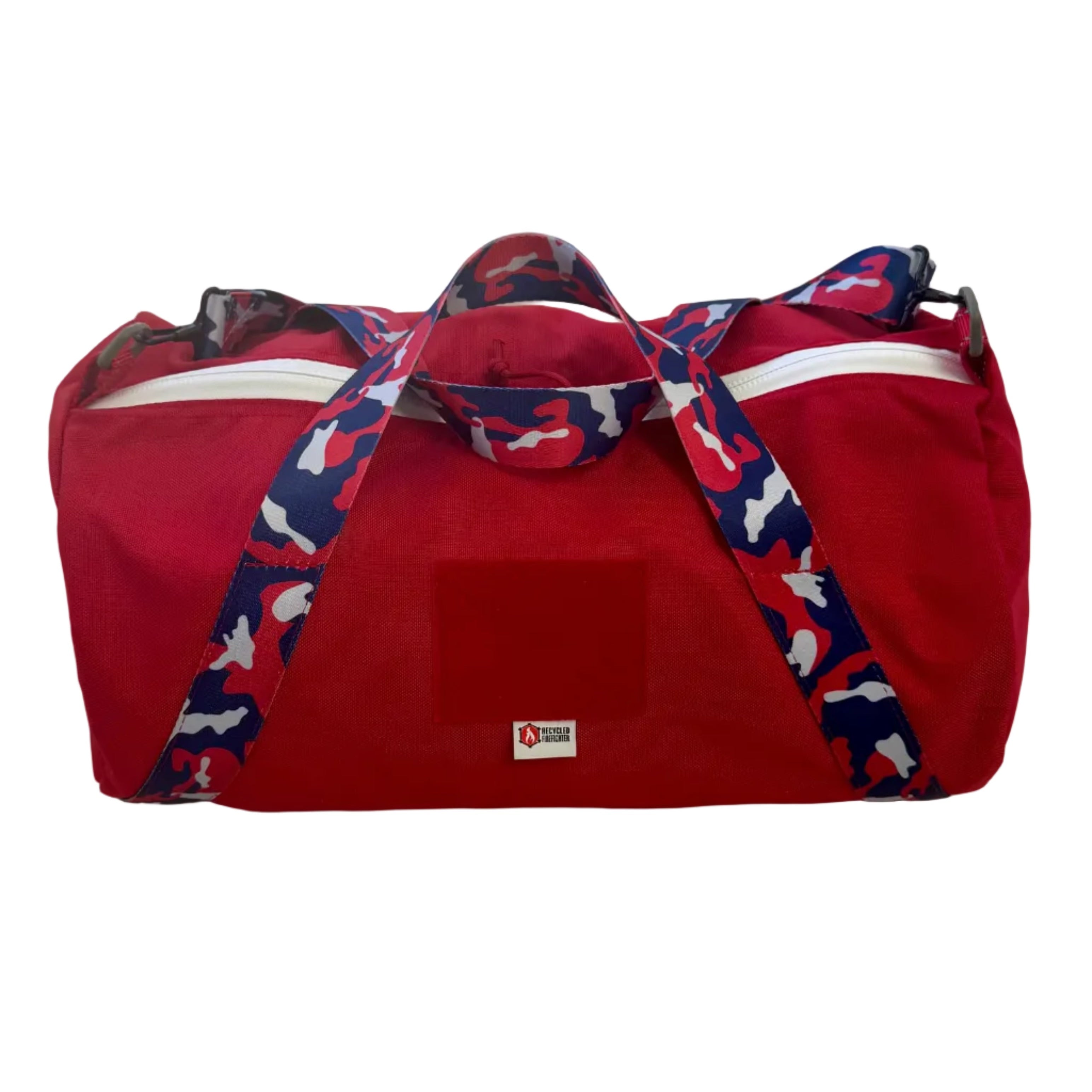 Recycled Firefighter Barrel Duffle Bag 1000D backpack with durable fabric, black color, and sturdy straps for travel and outdoor use.