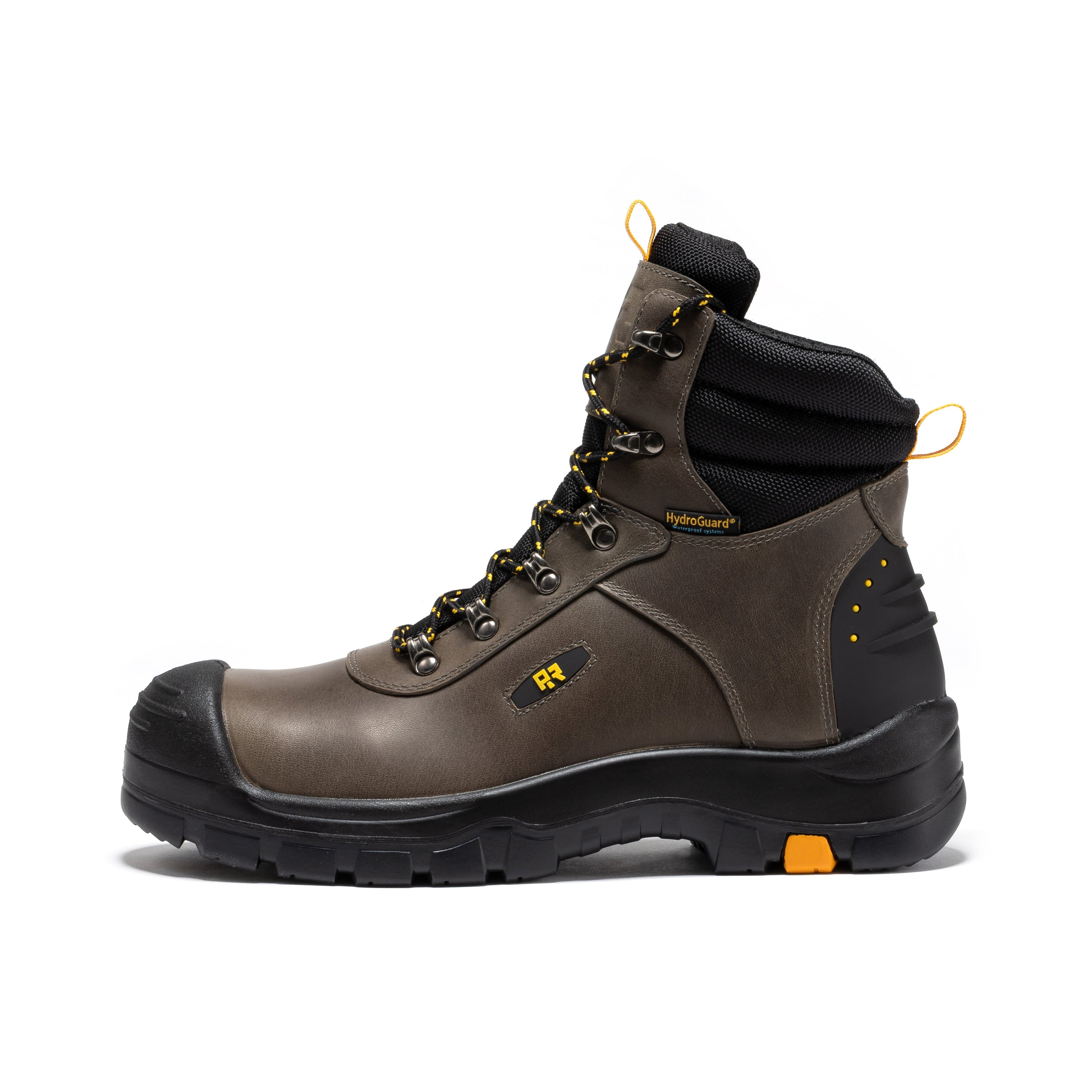 Woodland Rust RockROOSTER waterproof composite toe leather work boots, 6-inch height, sturdy construction and rugged design.