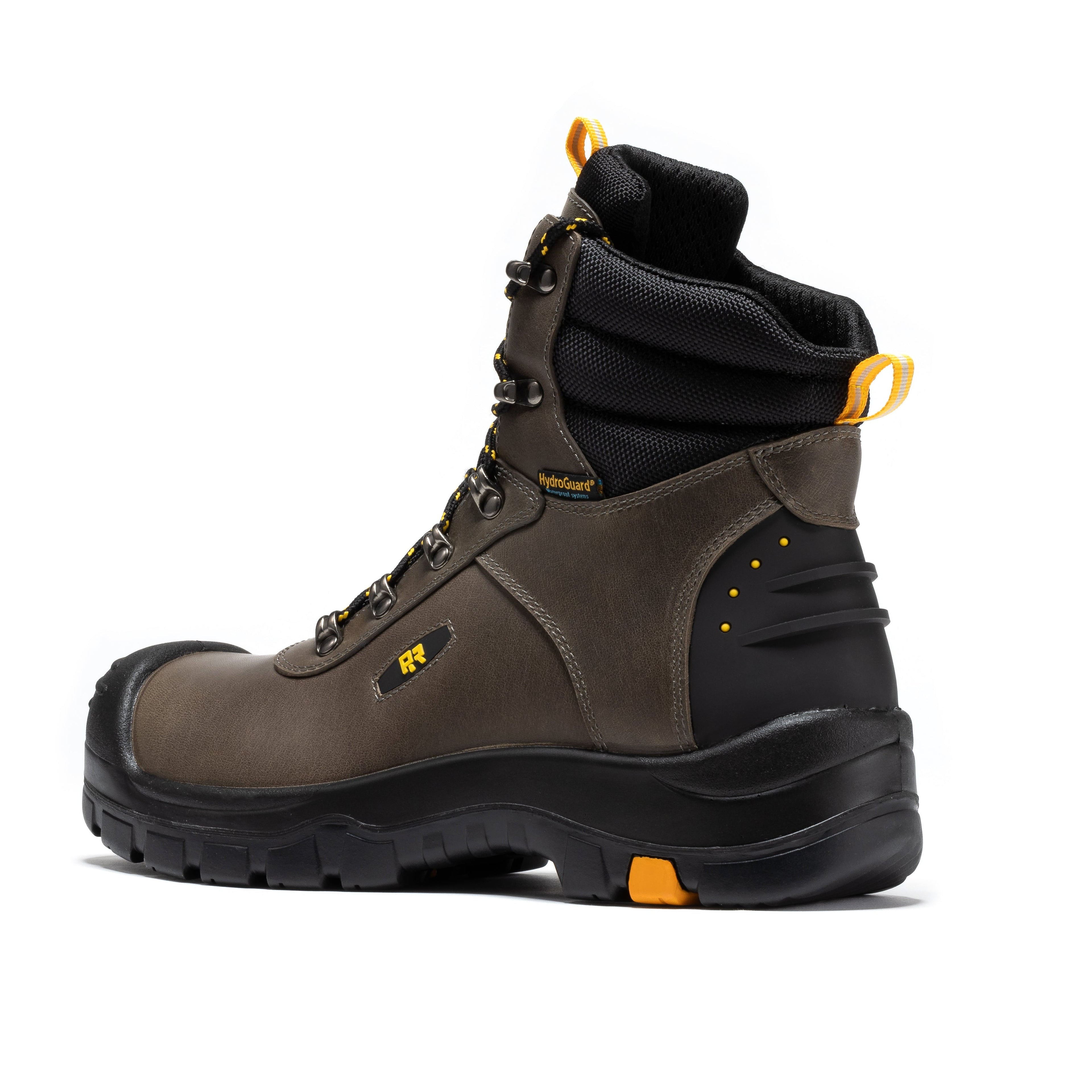 RockROOSTER Woodland Rust waterproof composite toe leather work boots, 6-inch height, rugged design, safety features, and sturdy construction.