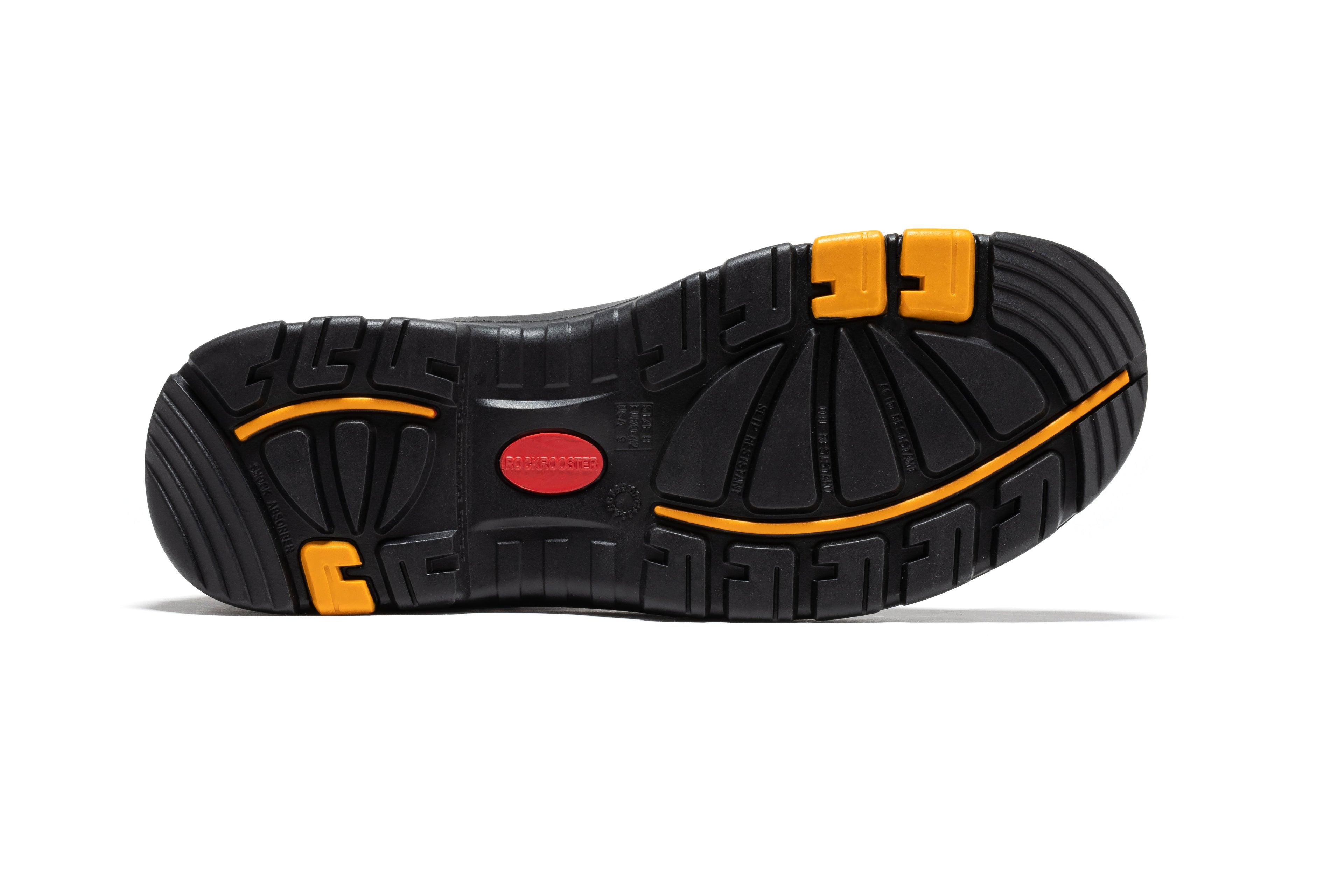 Rock Rooster Woodland Rust waterproof composite toe work boots with rugged leather exterior and sturdy sole.