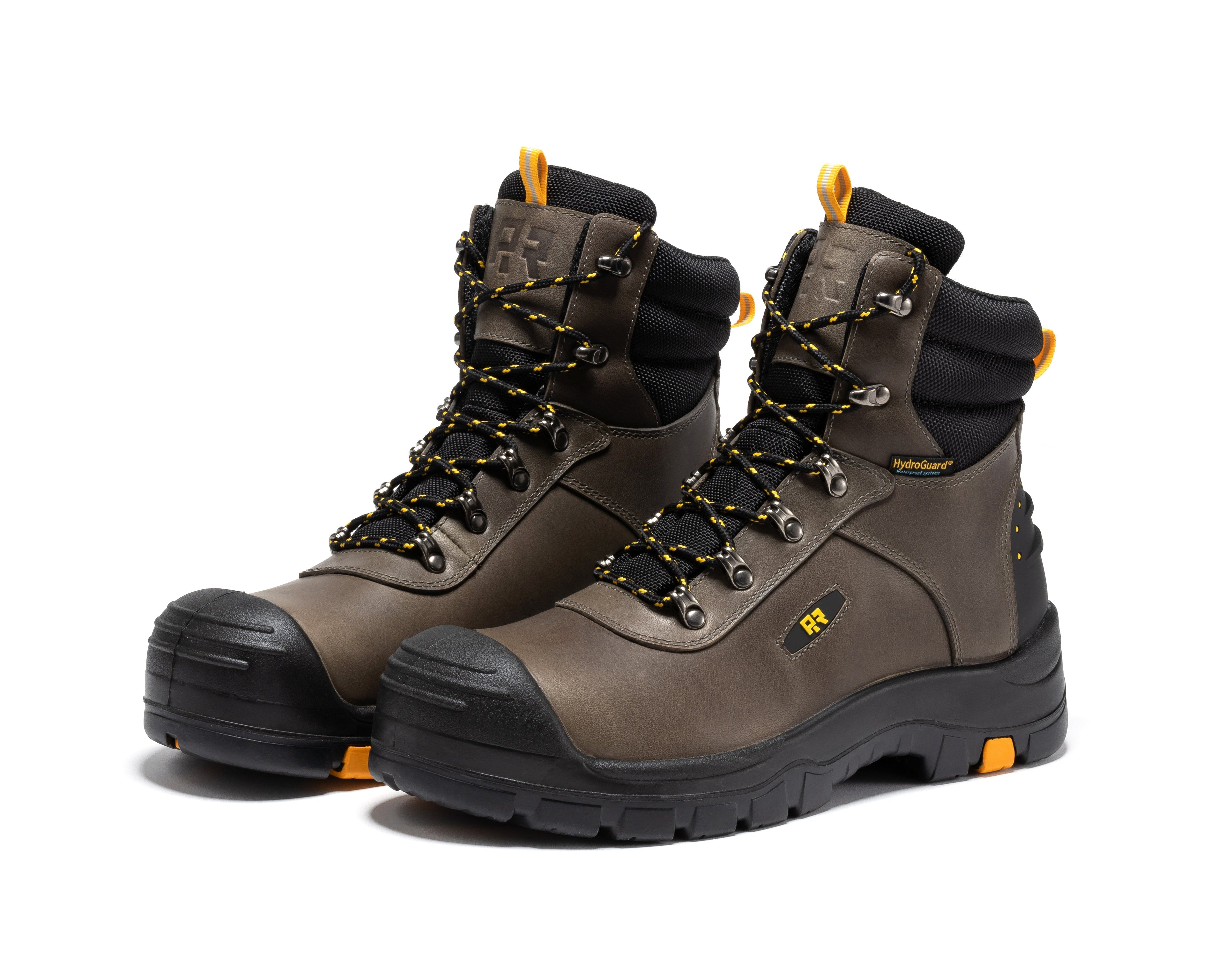 Woodland Rust ROCKROOSTER work boots with waterproof composite toe, leather construction, and rugged design for work safety.