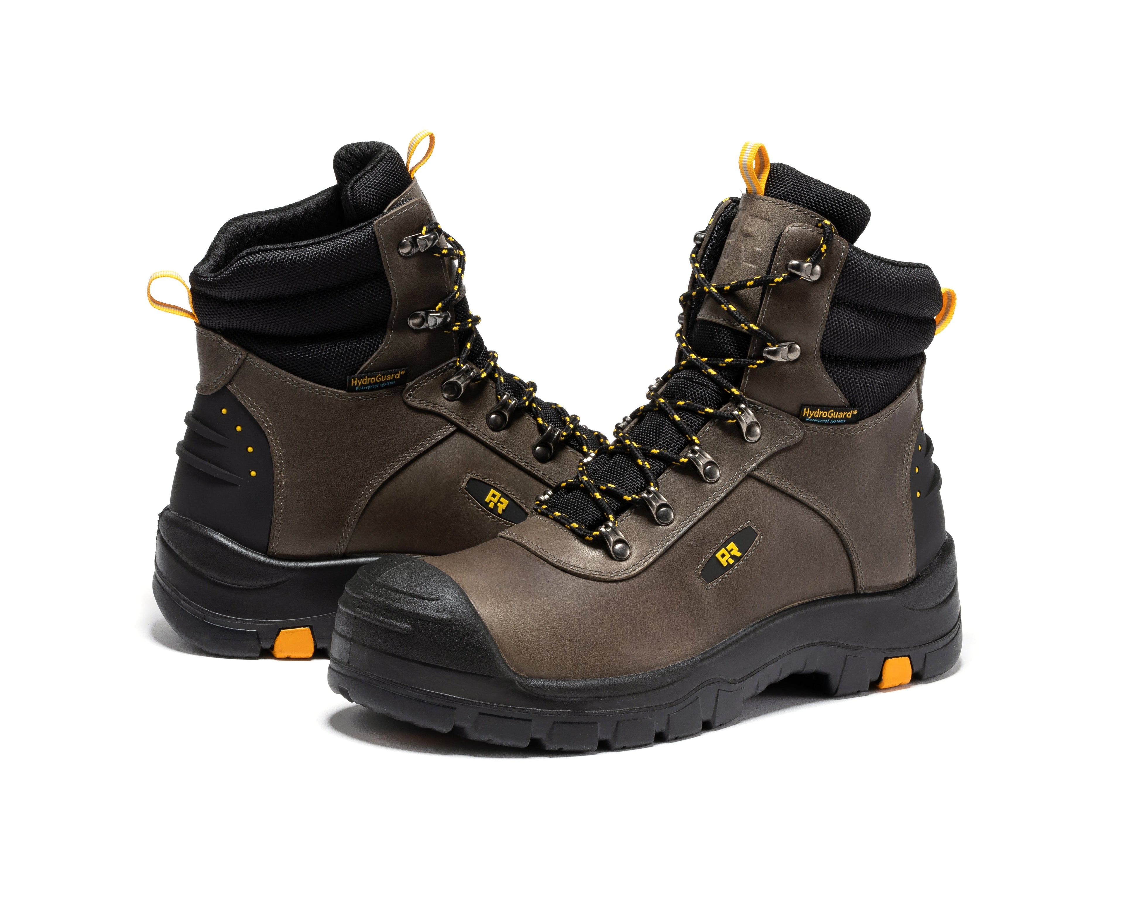 Woodland Rust RockROOSTER waterproof composite toe leather work boots with rugged design and sturdy sole for safety and durability.
