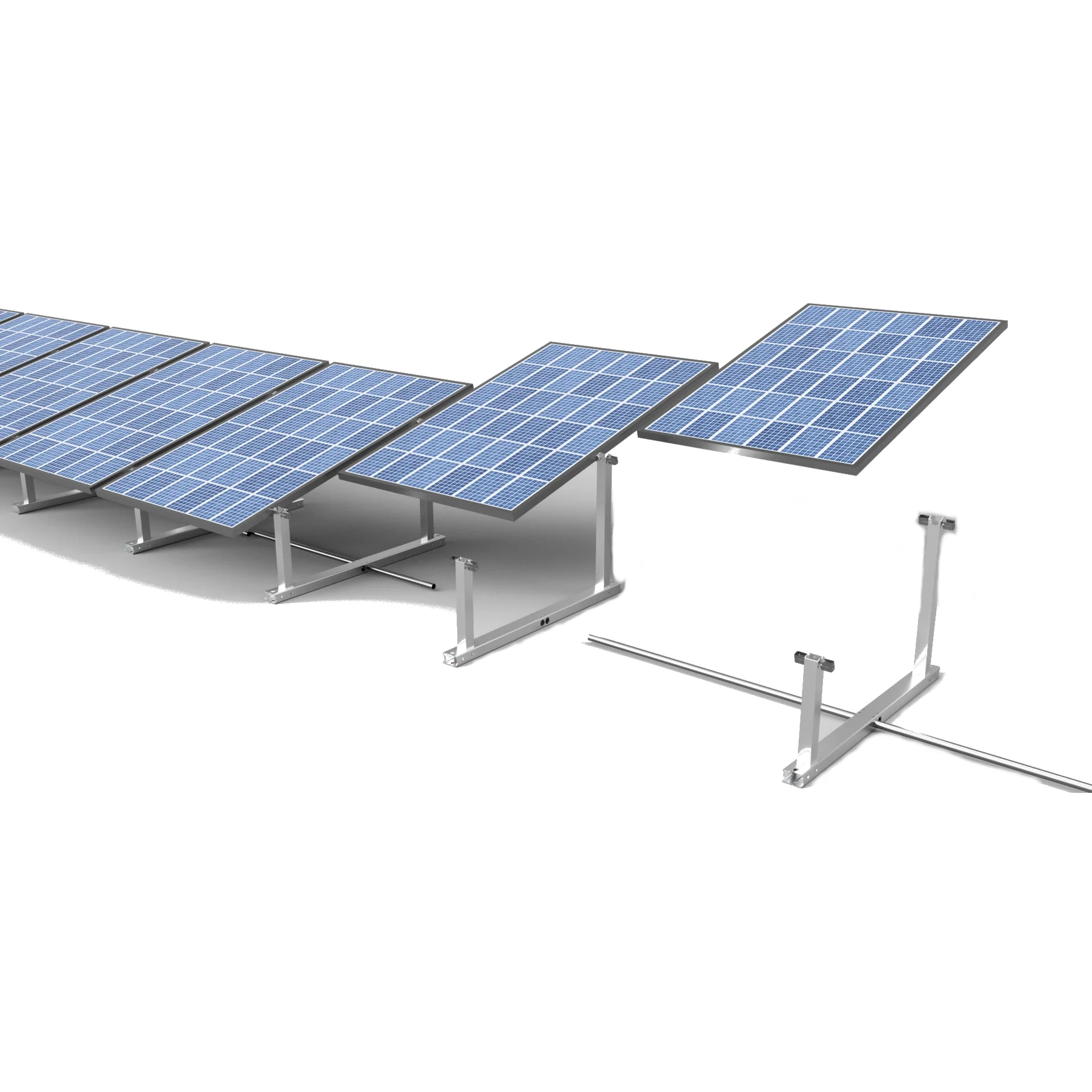 Assembly graphic of Portable Sun LLC IntegraRack IR-30 solar panel ground mount system component in aircraft-grade aluminum at 30-degree angle