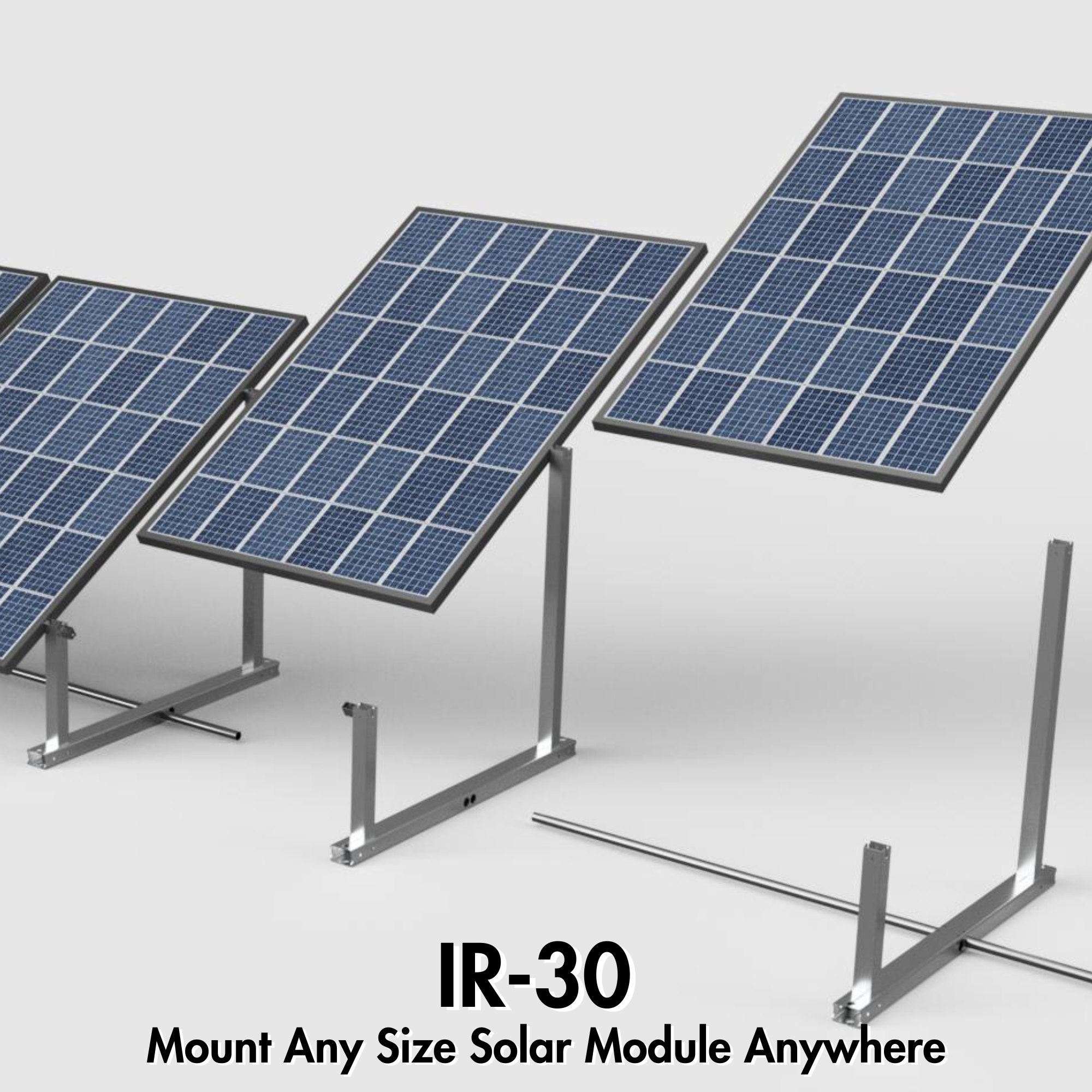 IntegraRack IR-30 solar panel ground mount system component with 30-degree angle made of aircraft-grade aluminum by Portable Sun LLC